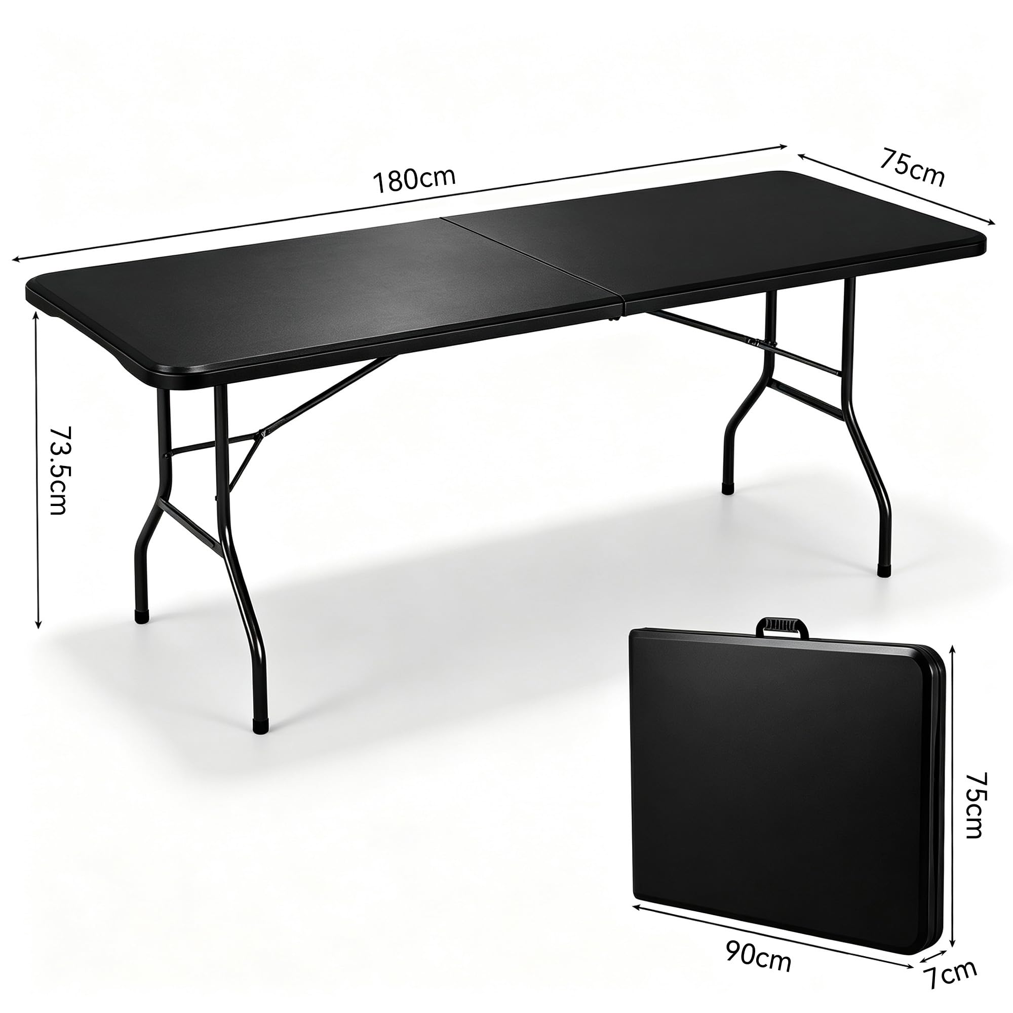 mcc direct 180cm Klapptisch schwerlastfähig – robuster Kunststofftisch mit Tragegriff, für Garten, Camping, Party & Catering, 6FT Schwarz