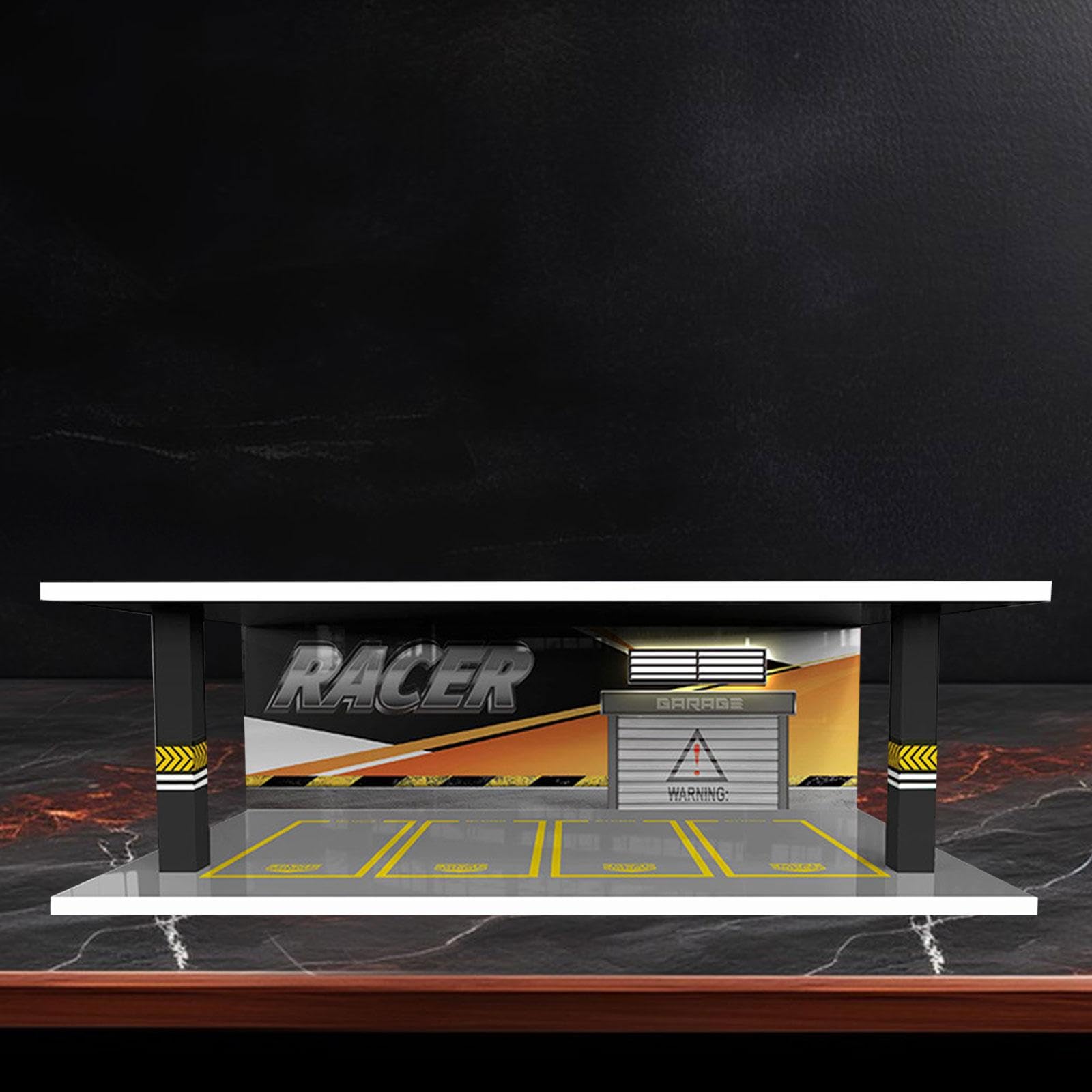 Vitrina para Coches a Escala Caja Expositor Garaje Maqueta Estuche Transparente con Tapa LED Mejora La Visualización Adecuada para Colección P, Estilo H