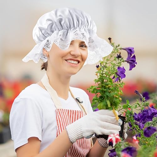 Miniatura 3 de ZJoey White Mob Cap Costume Pioneer Bonnet Women's Colonial Bonnet Lace Frilly Grandma Night Hat Accessories