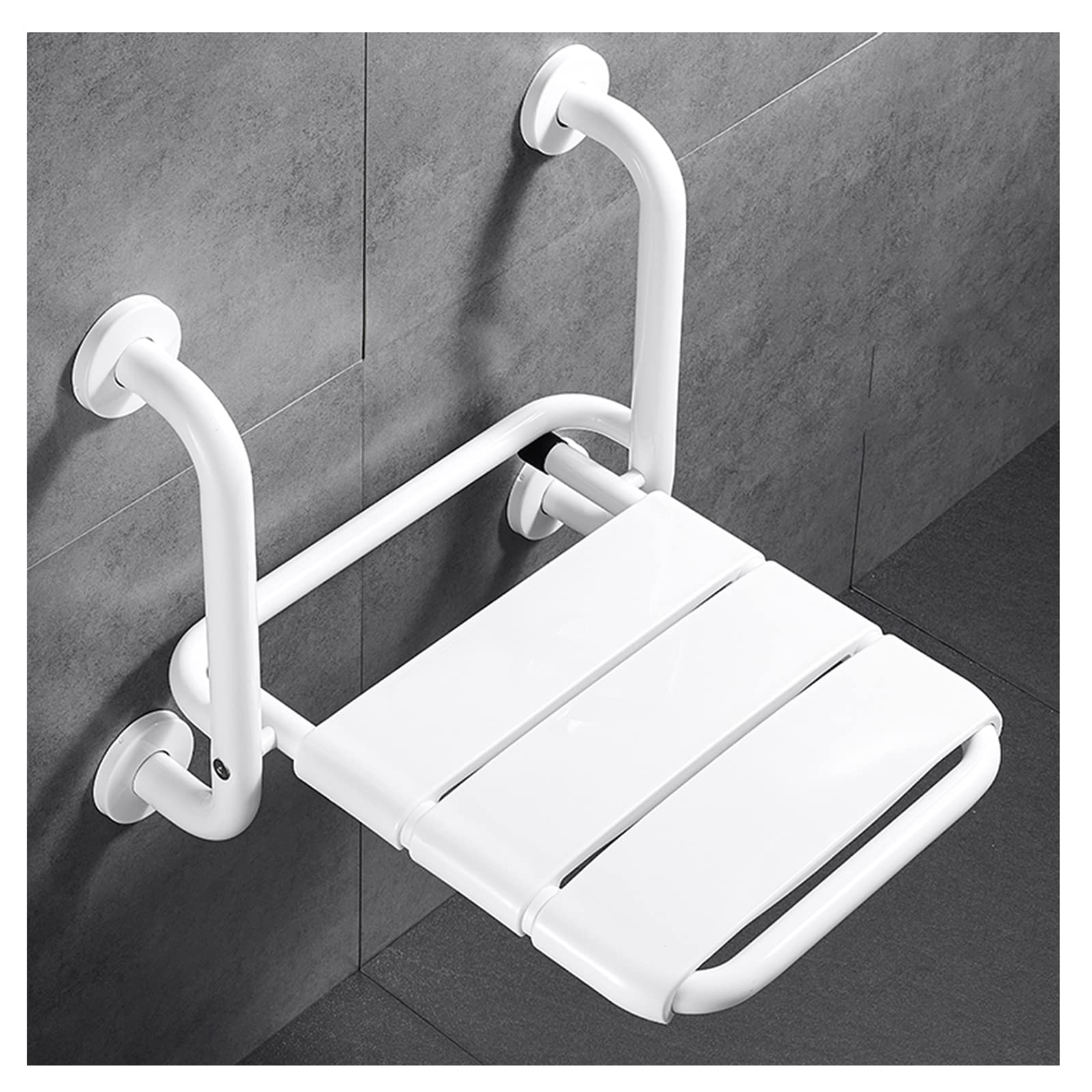 Ścienny składany stołek prysznicowy, ścienny składany taboret prysznicowy, biały fotel prysznicowy, antypoślizgowy składany taboret do łazienki, ławka prysznicowa, z drążkami lub nogami (kolor:B)