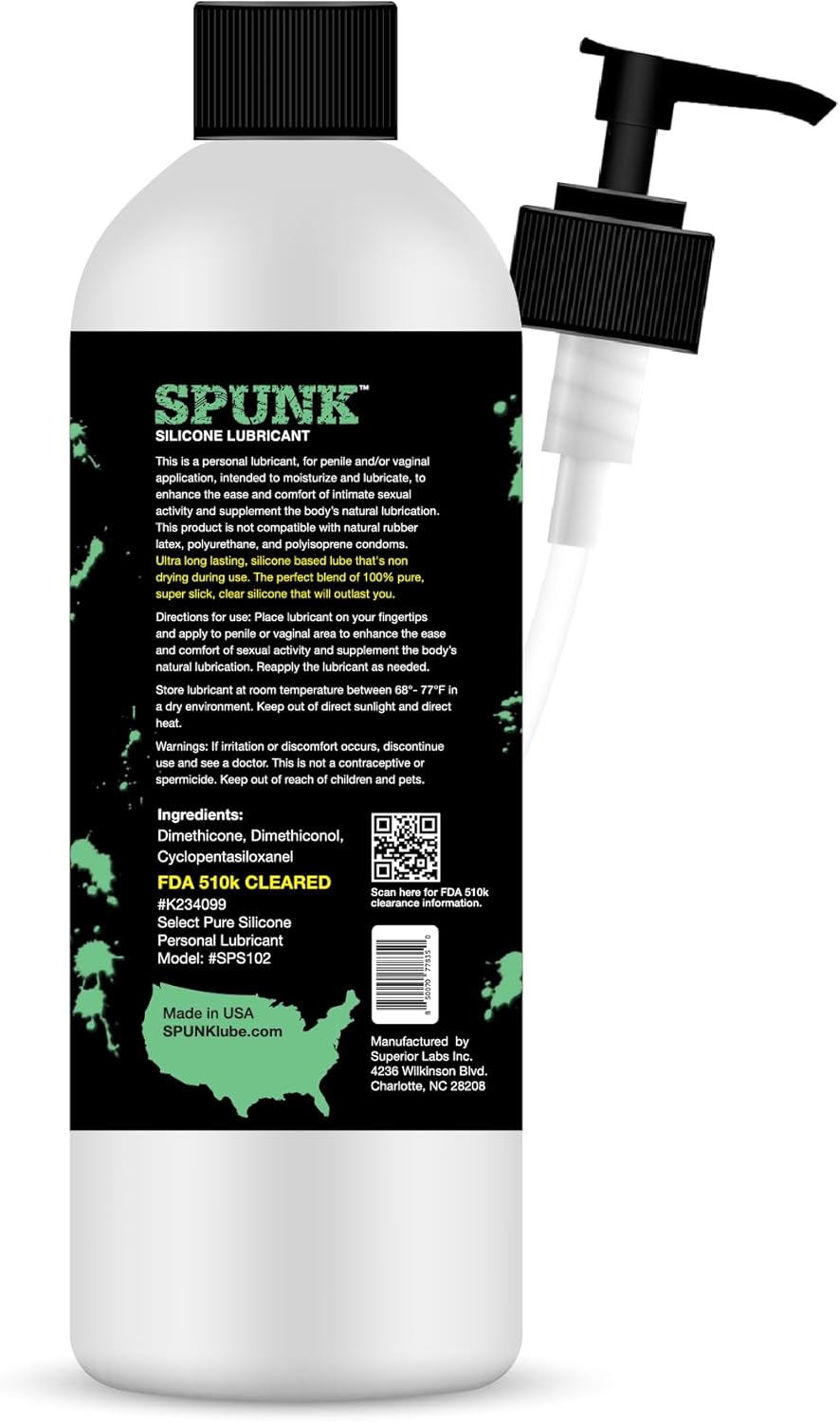SPUNK Lube Pure Silicone Lubricant - FDA Cleared, Long-Lasting, Non-Drying, Medical-Grade Personal Sex Lube for Men, Women & Couples - Made in USA, 32 Fl Oz
