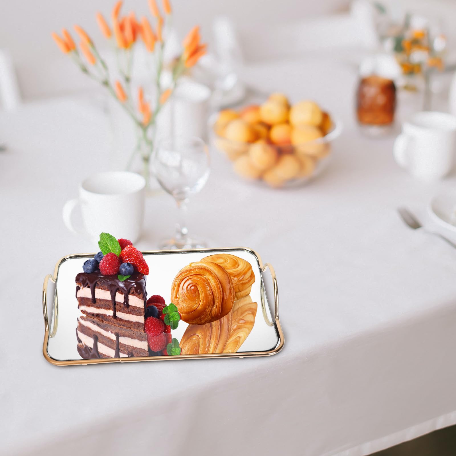 Hierro Soporte Plata Espejo para Pasteles Rectangular