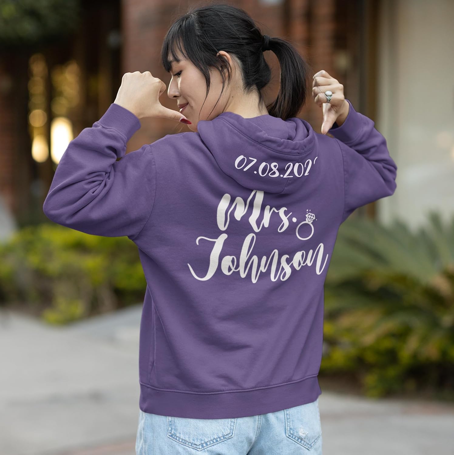 TEEAMORE Custom Womens Full-Zip Hoodie Sweatshirt Wedding Anniversary Bachelorette Bridal Shower - Image 2