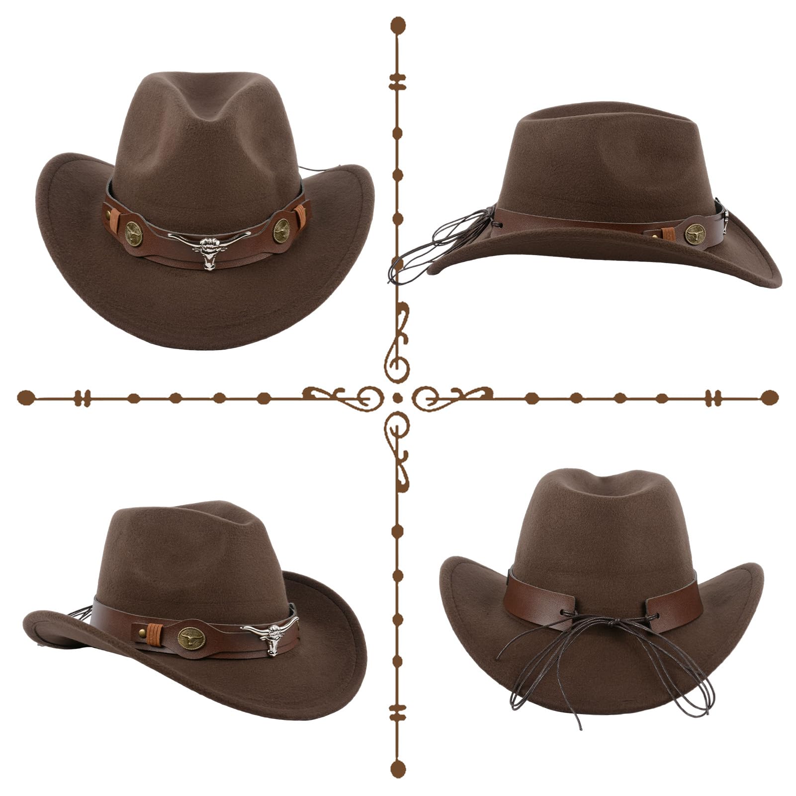 Sombrero de vaquero occidental para hombre y mujer, sombrero de gamuza ajustable suave para vaquera, sombrero de vaquero para exteriores, sombrero de vaquero con ala ancha, color marrón, marrón, L