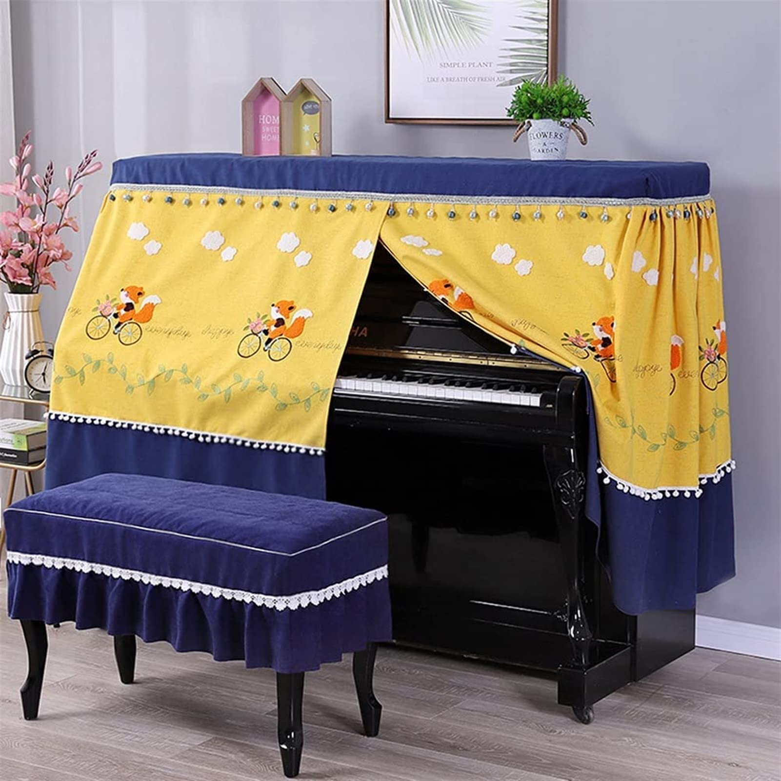 Klavier-Staubschutz, Klavierabdeckung, E-Piano-Abdeckung, Klavierabdeckung, vollständige Abdeckung, staubdichte Abdeckung, modisch, niedlich, Heller Druck, Elegante Hockerabdeckung