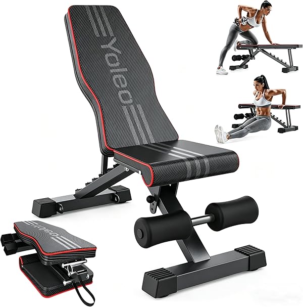 YOLEO klappbare Hantelbank Multifunktion Training Fitness Bank Bauchtrainer Schrägbank mit 6-Fach Verstellbarer Rückenlehne/3-Fach verstellbarer Sitzkissen,Belastung 300kg