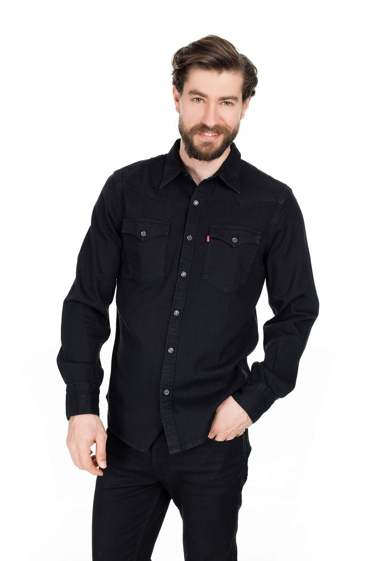 Levi's Barstow Western Standard Camisa Hombre, Marble Black Denim Rinse, S