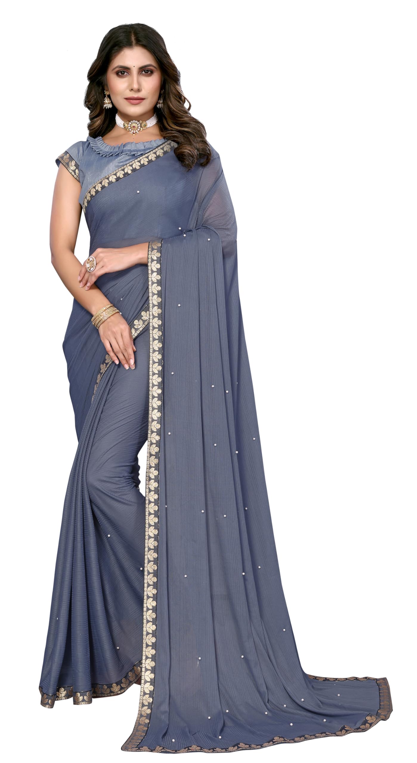 Elegante Indiase Kleding - Kwaliteit Sieraden | -Blauwe Georgette Saree met Designer Blouse S009 Elegante Indiase Kleding - Kwaliteit Sieraden | -Blauwe Georgette Saree met Designer Blouse S009