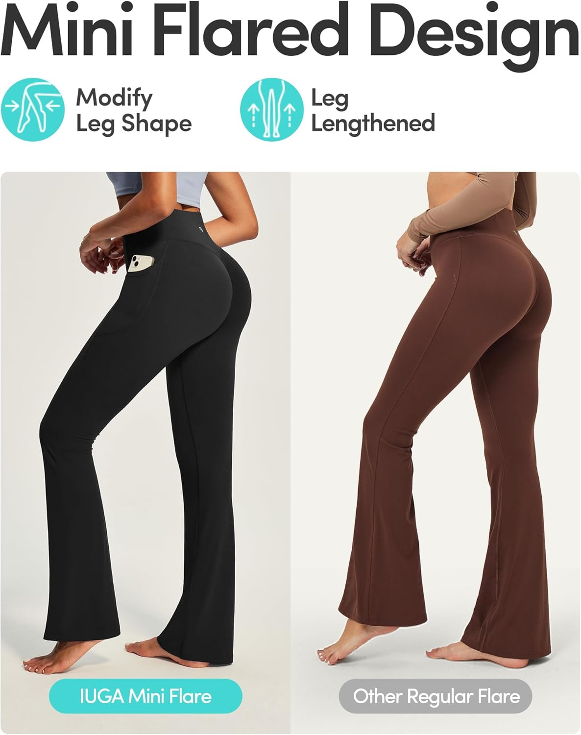 IUGA Mini Flare Leggings for Women Tummy Control Hidden Scrunch Butt Flared Yoga Pants with Pockets No Front Seam Workout - Image 3