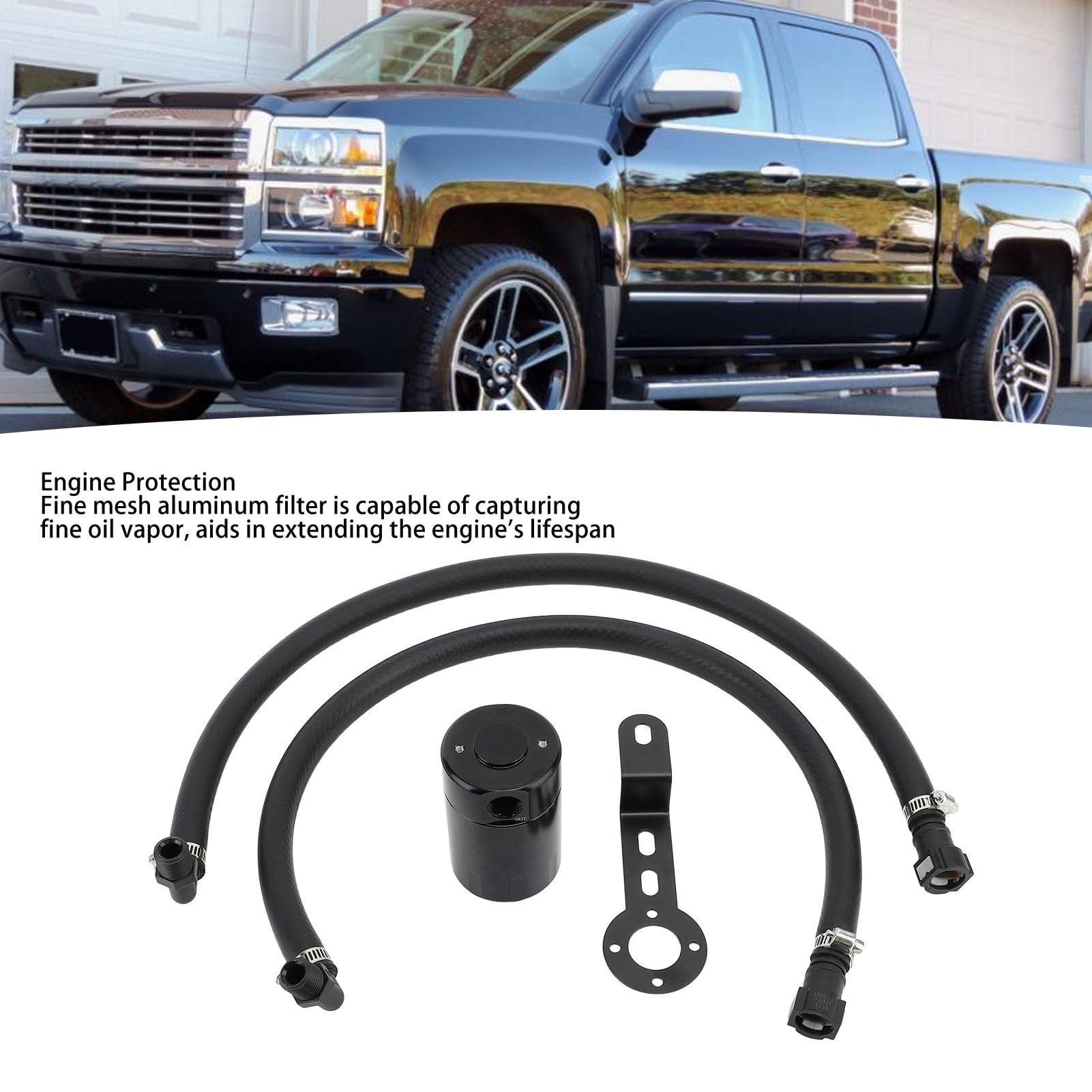 Séparateur d'huile et d'air en alliage d'aluminium, capacité de 3 oz, kit de protection du moteur compatible avec les modèles Chevy Silverado 1500 5,3 L 6,2 L 2014 2015 2016 2017