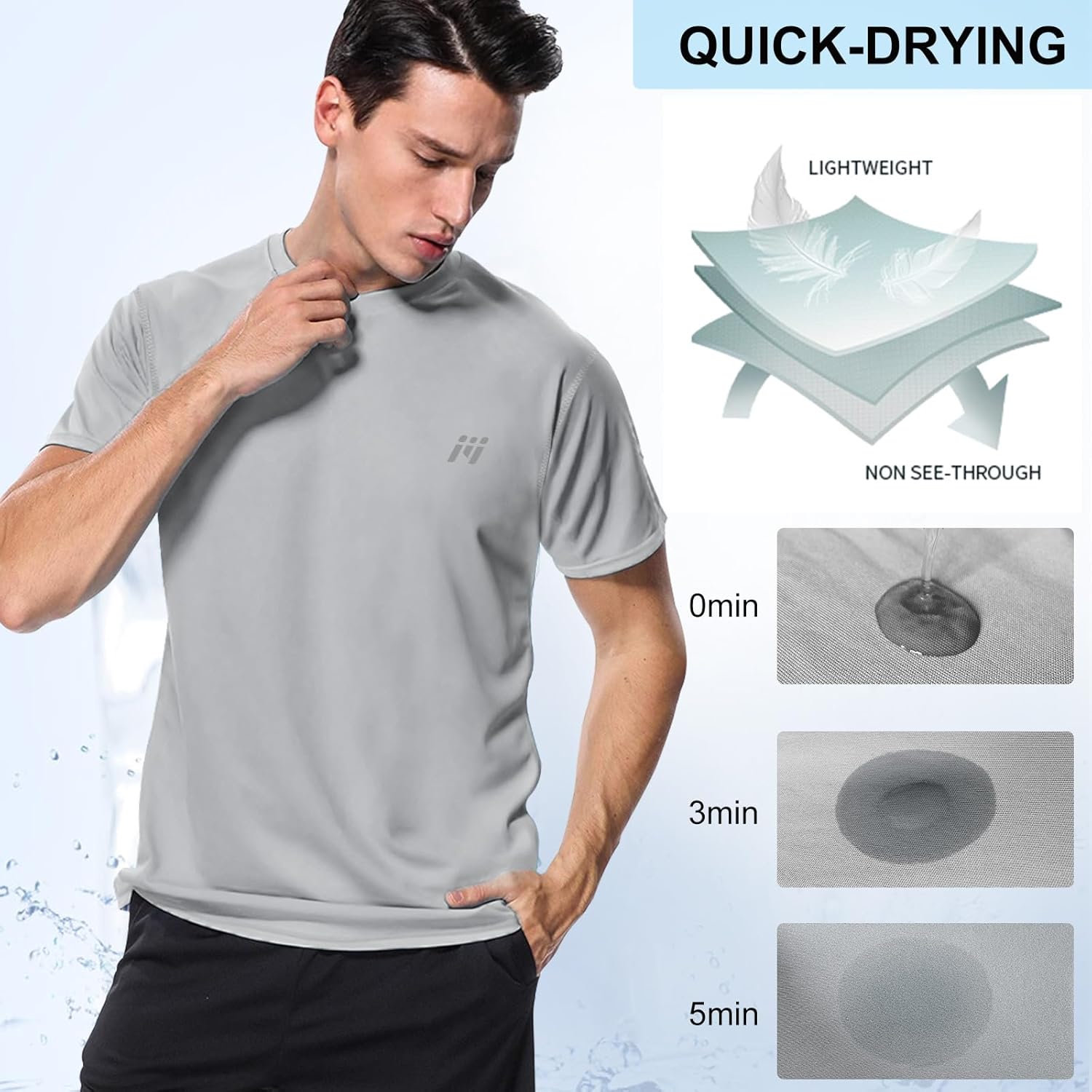 Men's Swim Shirt Rash Guard, UPF50+ UV Sun Protection Quick Dry SPF Short Sleeve Fishing Beach T-Shirts
