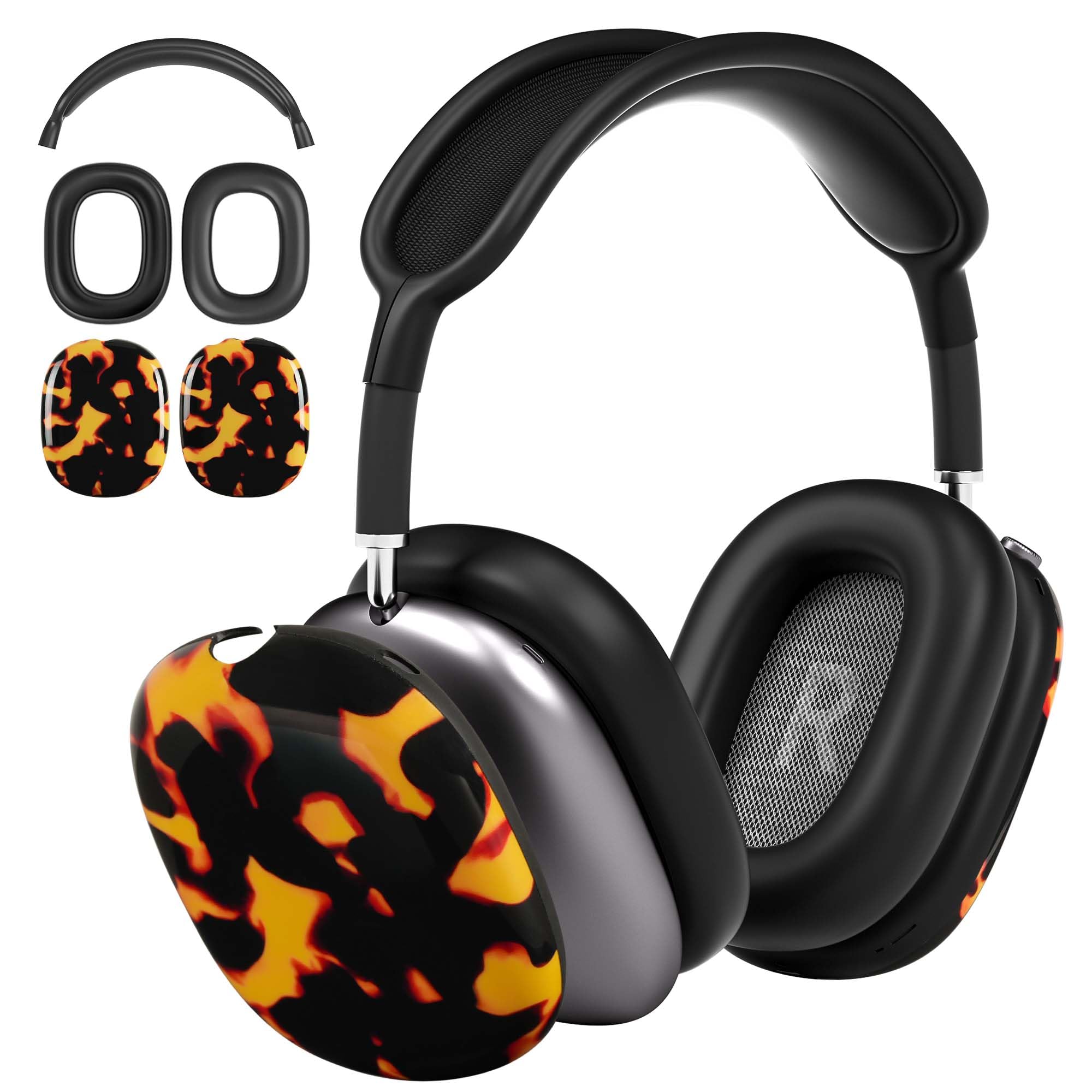 AirPods Max Headphones Case Cover,AHBTEYM TPU Earcup Case/Earpad/Headband Silicone Cover for Apple AirPod Max Accessories Protector (Black Tote)