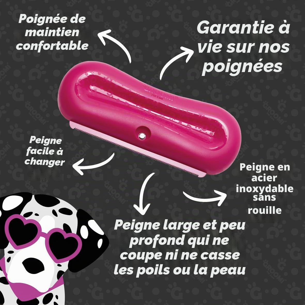 Groomi Brosse de toilettage pour chiens, chats, chevaux et lapins – Outil de toilettage doux et efficace pour animaux de compagnie, peigne large et peu profond, toilettage lisse pour chats, chiens et