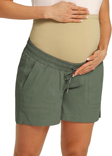 Maacie Pantalones Cortos de Maternidad Algodón con Bolsillos