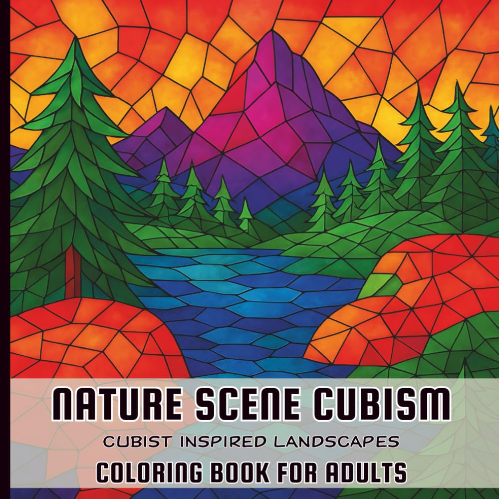 Nature Scene Cubism Coloring Book for Adults: Calming Cubist Inspired Landscape Geometric Art Images to Color for Relaxation