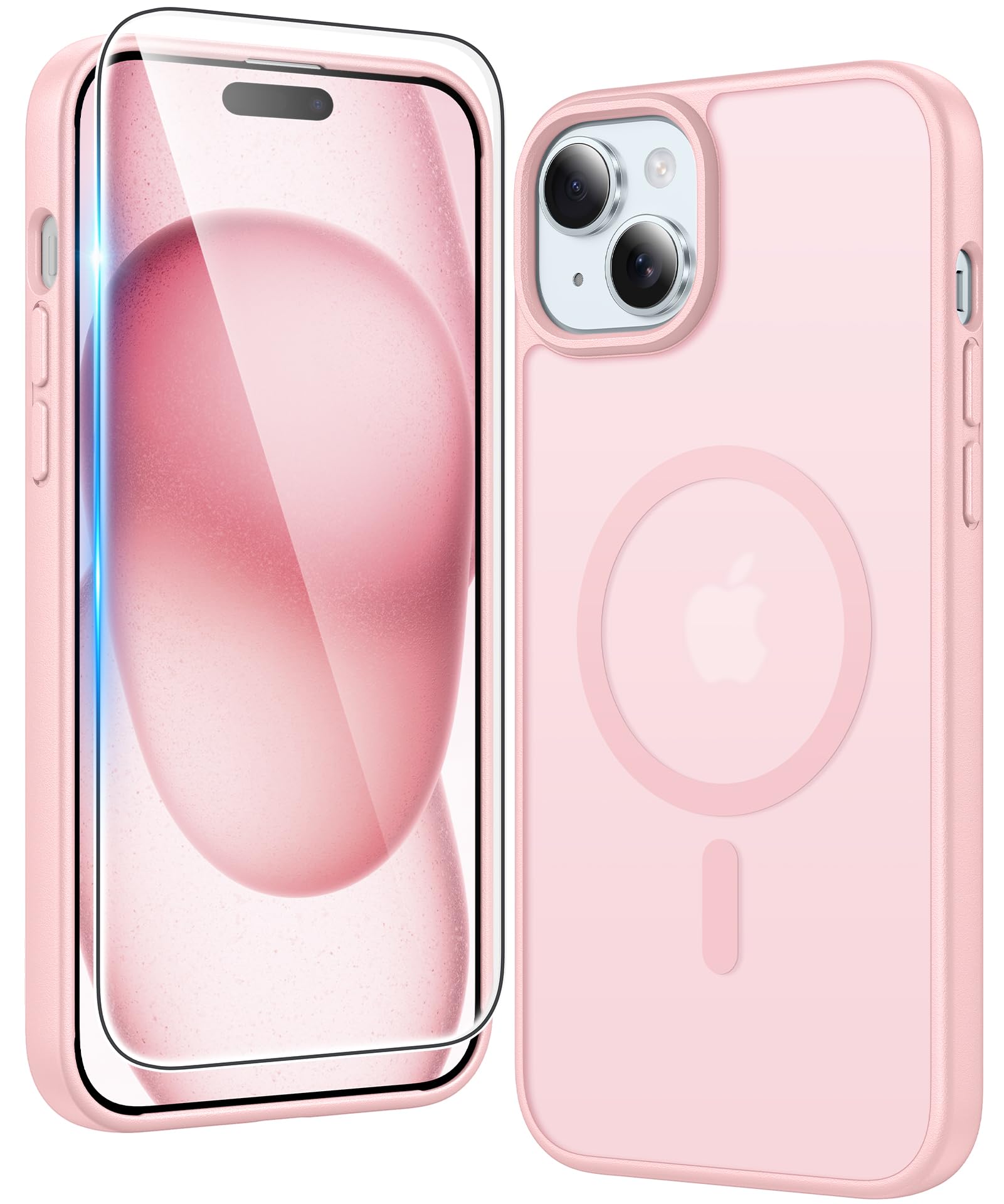 FNTCASE for iPhone 15 Plus Case Matte Magnetic with Screen Protector | Compatible with Magsafe Phone Cases, Slim, Anti Yellowing, Rugged Shockproof Protective, Translucent Cell Phone Cover