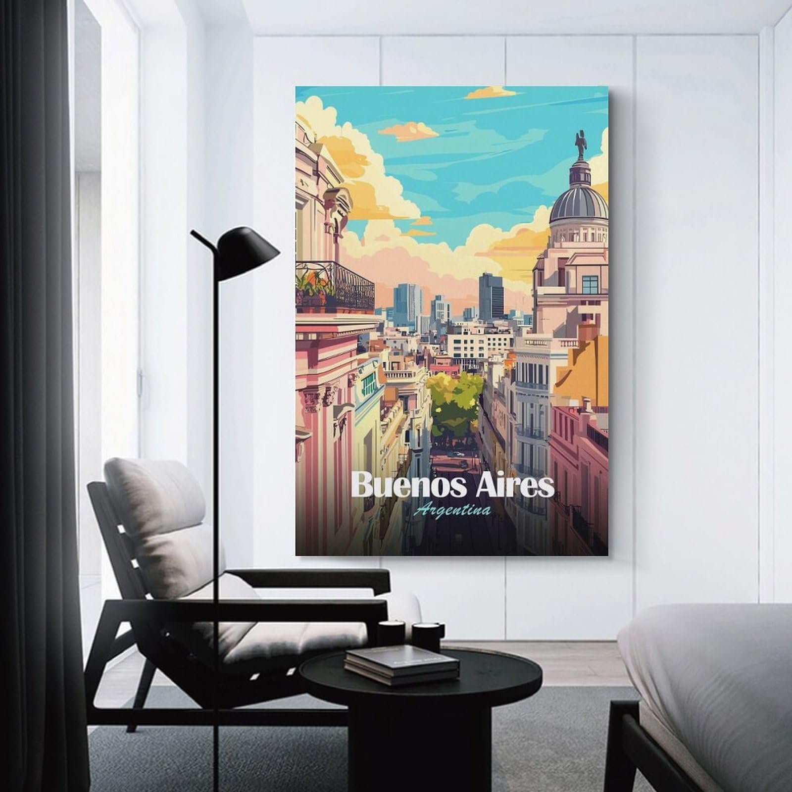 Junmoney Decorative Wall Artwork Buenos Aires, Argentina Cityscape Illustration, 24x36inch(60x90cm), for Home, Office, Studio Or Guest Room, A Flexible Wall Accent for Shared Spaces
