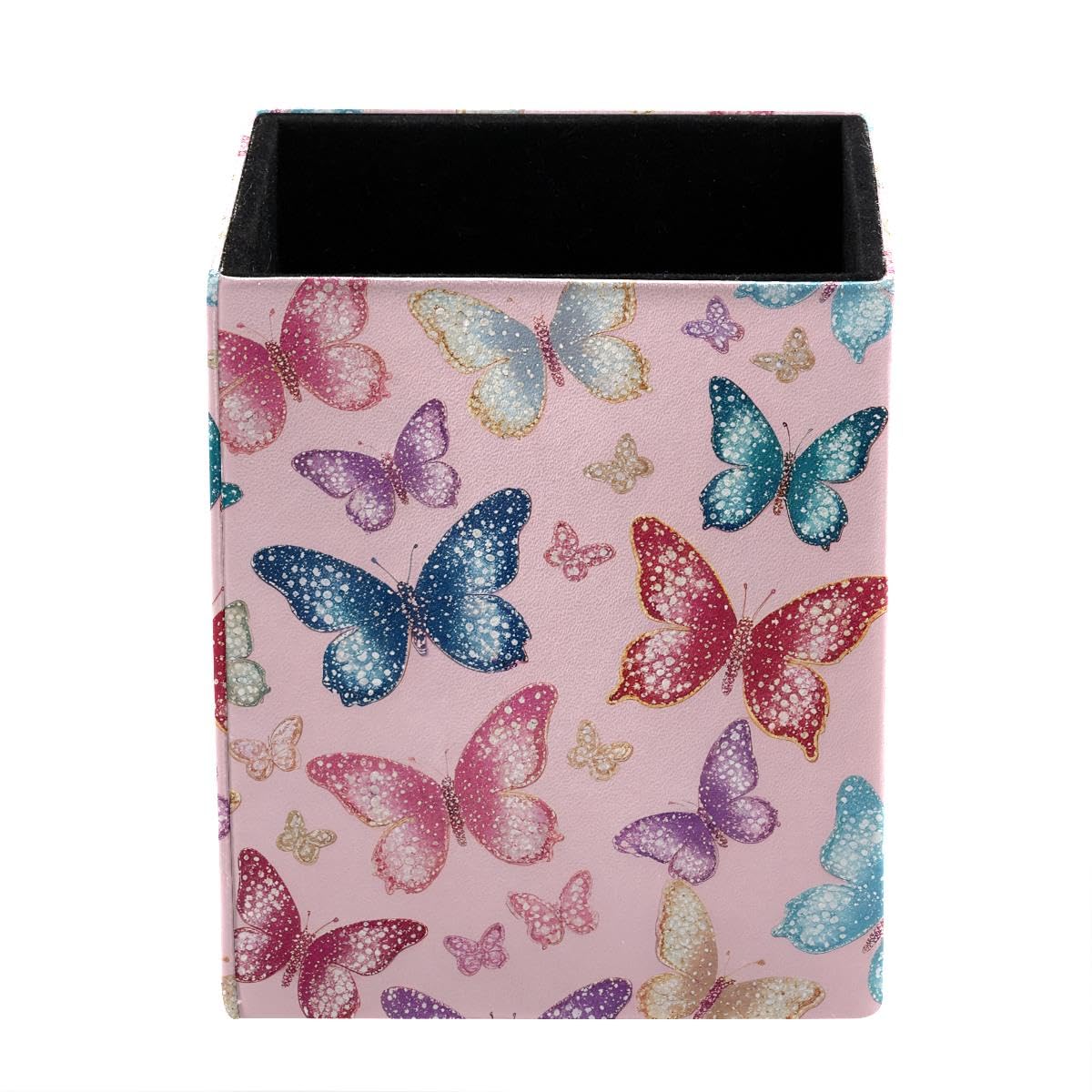 HEOEH Butterfly Pen Holder Pen Pot, Square Pencil Cup for Desk