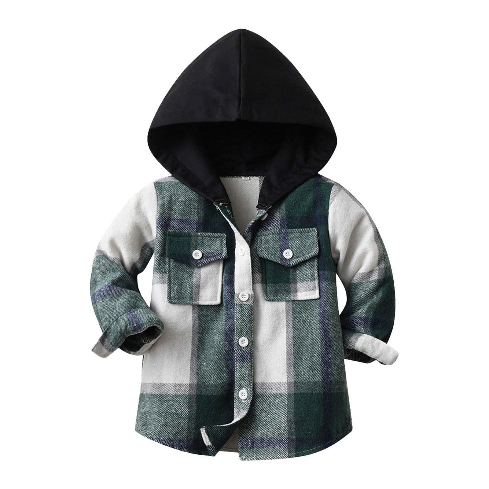 RNTOP Toddler Baby Boys Girls Hooded Plaid Shirts Jacket Kids Long Sleeve Lapel Button Down Shirt Top (E, 6-7 Years)