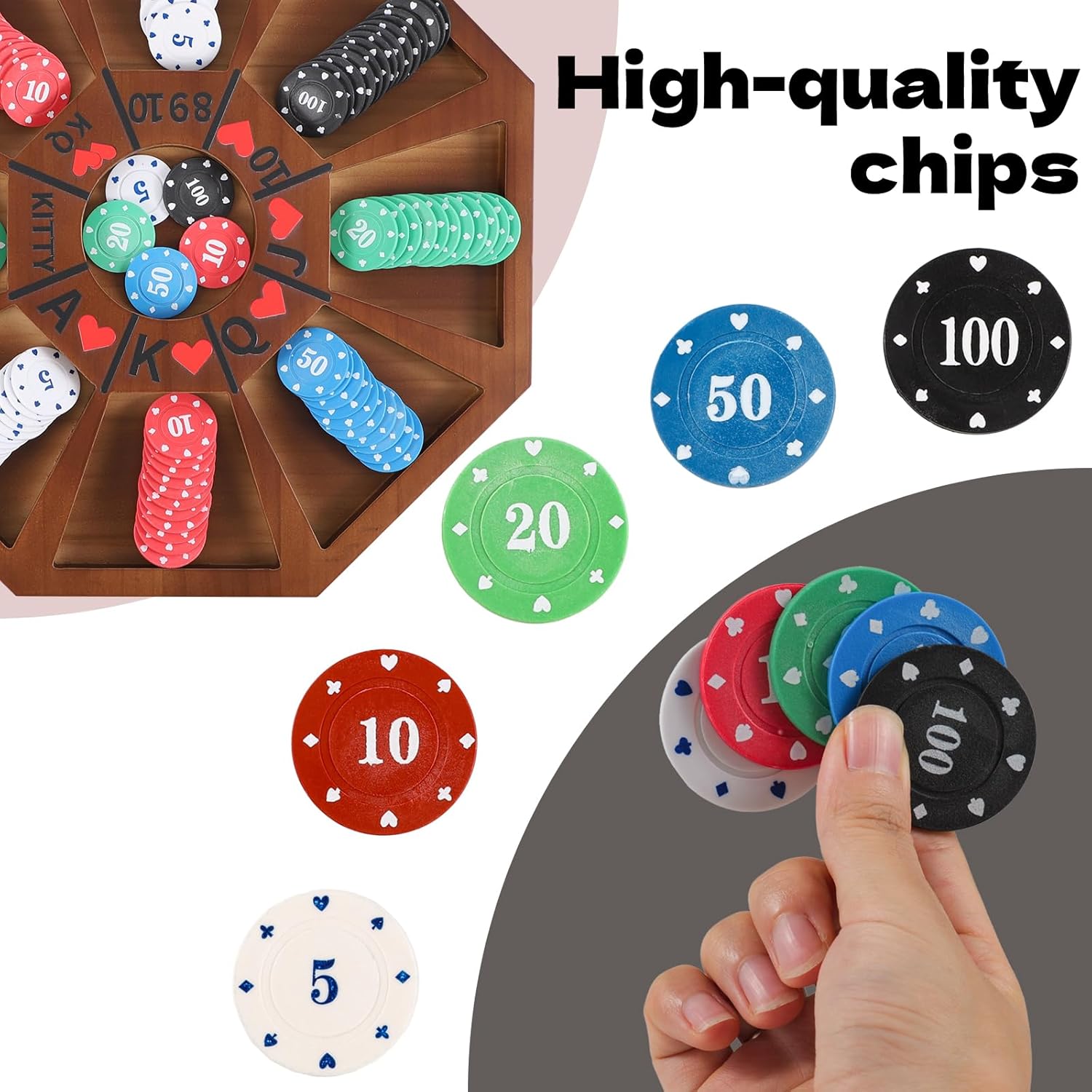 Jyquorp Michigan Rummy Board Game Deluxe Set Perfect Blend of A Royal Game of Hearts Rummy Poker Wooden Tripoley Game Betting Bluffing Classical Family Card for 100 Chips (Walnut -Medium)