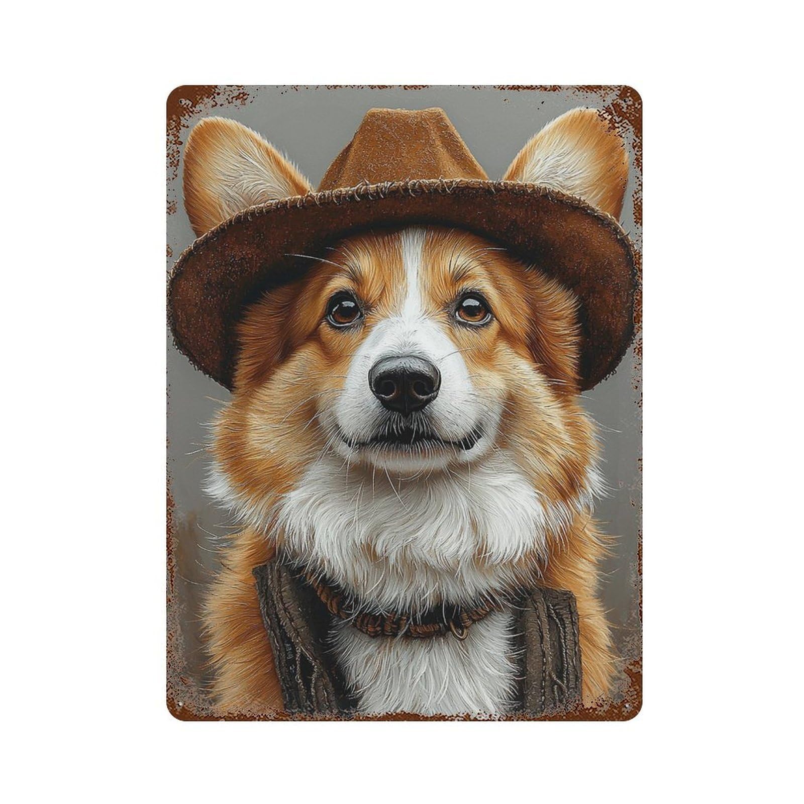 Distressed Metal Wall Sign Western Corgi Charm 15.7"x11.8", Rustic Home Decor for Farmhouse, Kitchen And Entryway Decor