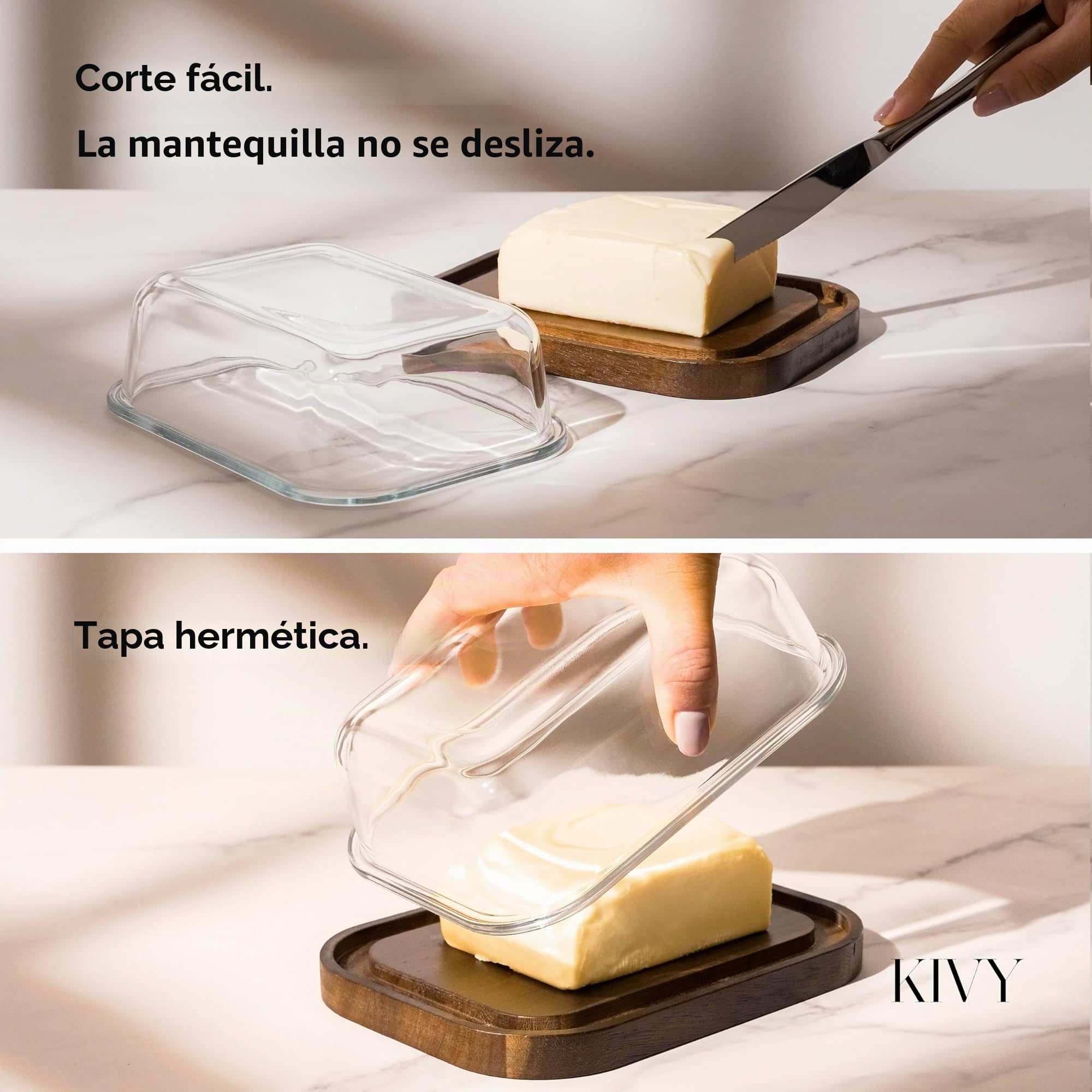 KIVY Mantequera de Cristal Con Tapa Hermética Sin BPA para Mantequilla Delicada