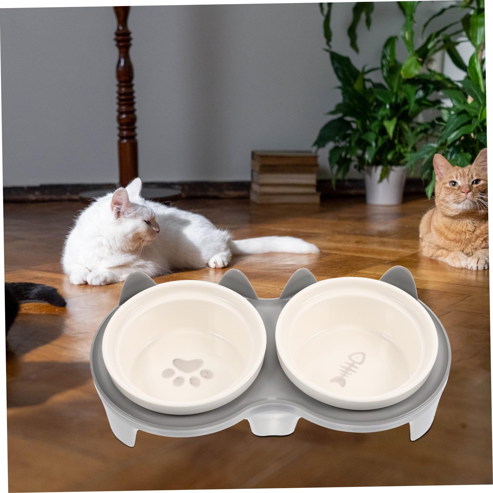 TOYANDONA Erhöhte Katzennapf Aus Keramik Mit Bambusgestell Doppelnapf Für Futter Und Wasser Leicht Zu Reinigen Haustierzubehör Für Katzen