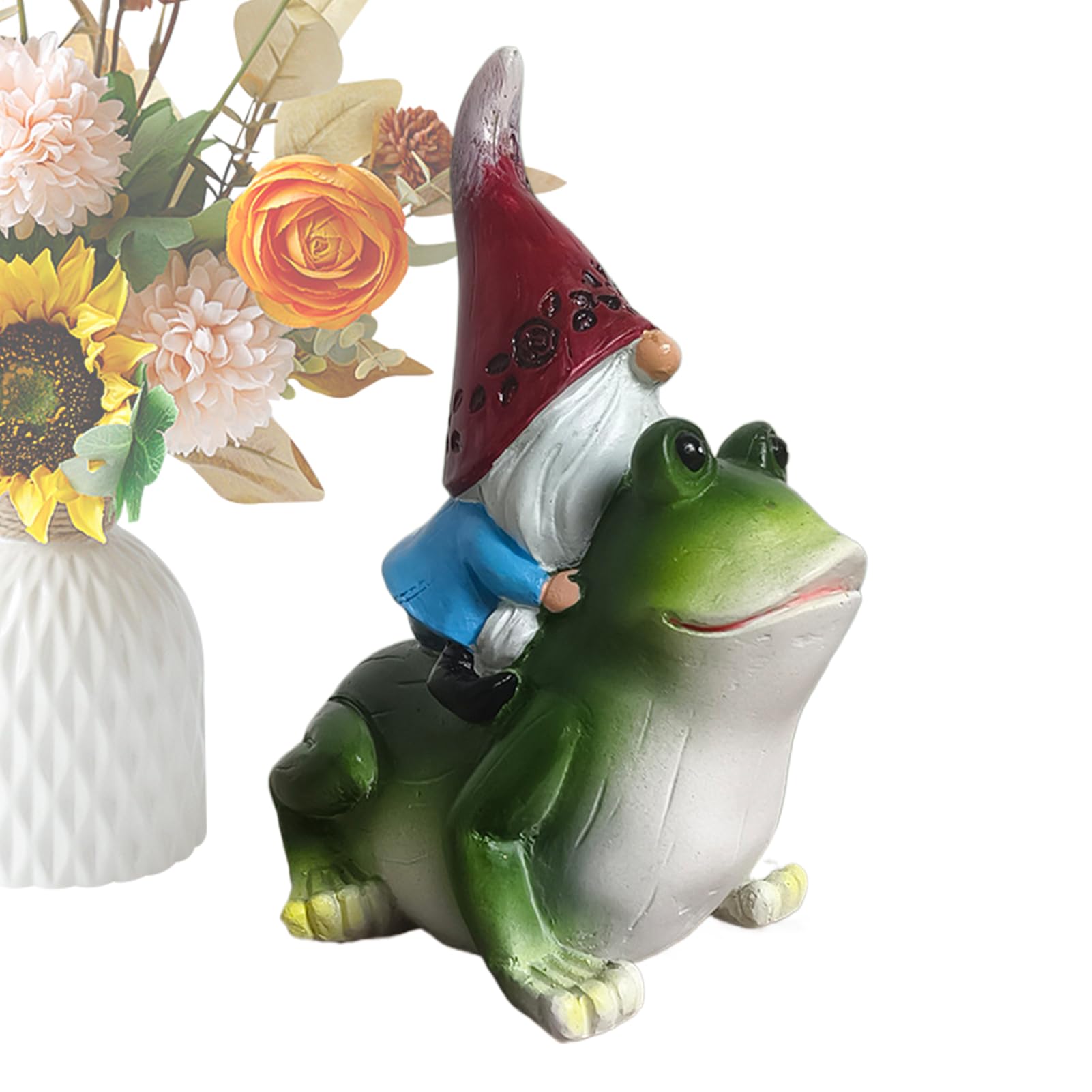 Statue décorative nain sur grenouille pour égayer votre balcon