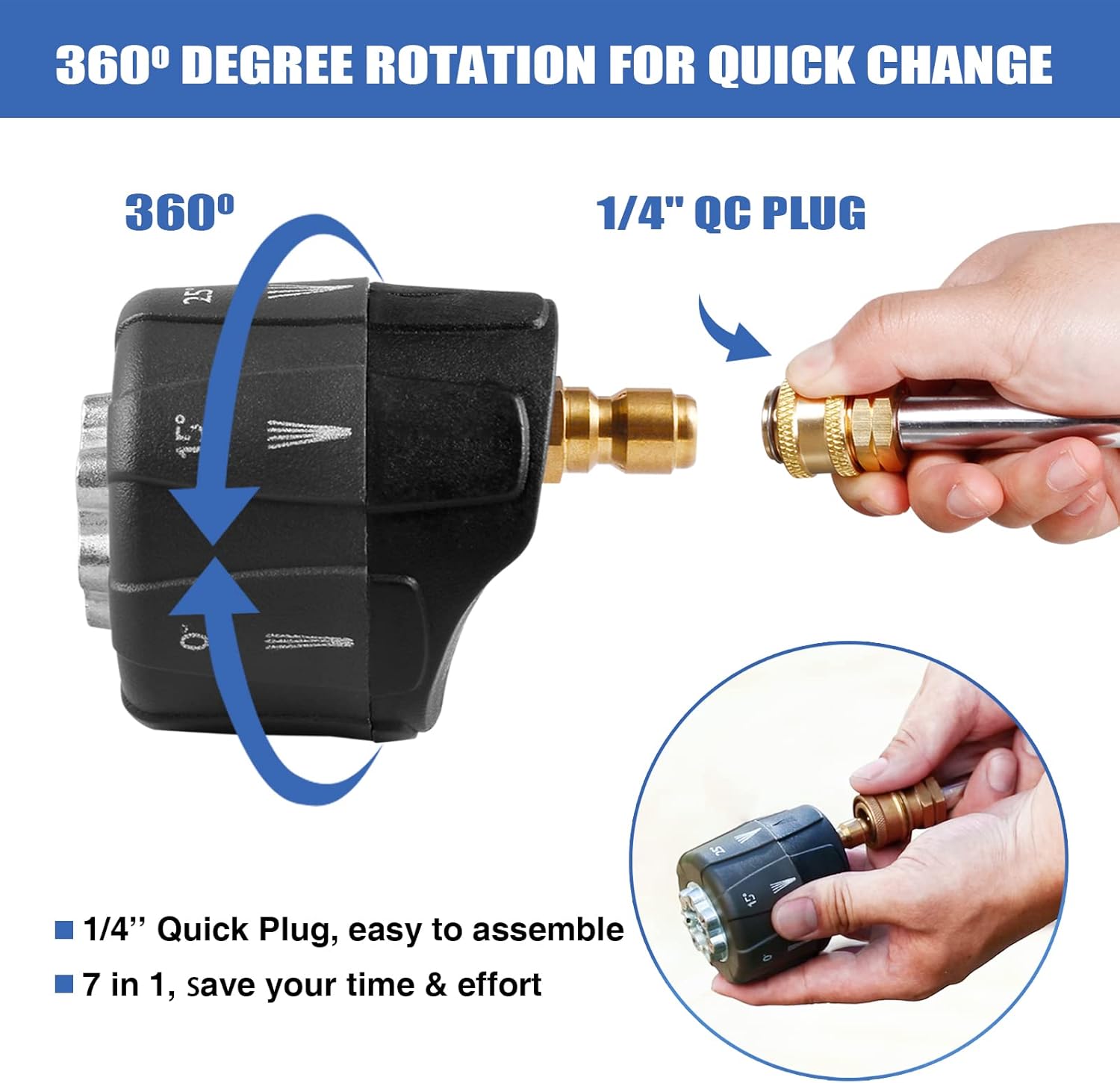 MEKOH Pressure Washer 100ft Hose Reel, Pressure Washer Nozzle, 3200 PSI, 7-in-1 Quick Changeover Nozzle, 1/4 Inch Quick Connect
