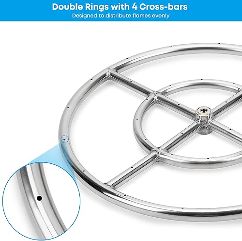Miniatura 3 de Stanbroil Anillo Quemador Redondo para Fogata de 18 Pulgadas para Gas Natural y Propano - Acero Inoxidable 304 para Chimenea Interior y Exterior,
