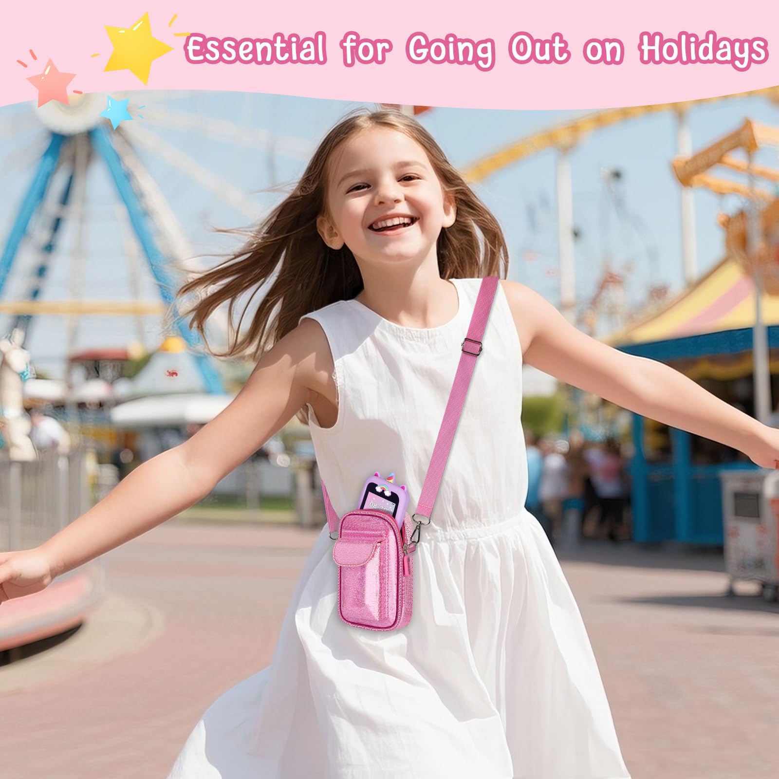 Teléfono inteligente para niños para niñas, bolsa universal para Luoba/para Yosfeng/para WEOLULI/para UCIDCI y más, bolsa de polvo con purpurina con correa de hombro extraíble para teléfono de 6