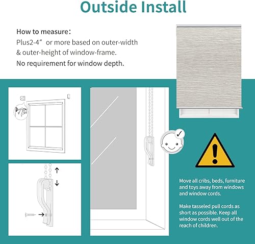 Miniatura 6 de Joydeco Persiana enrollable 100 % opaca con aislamiento térmico, tela de protección UV, persiana enrollable total opaca para oficina y hogar, fácil