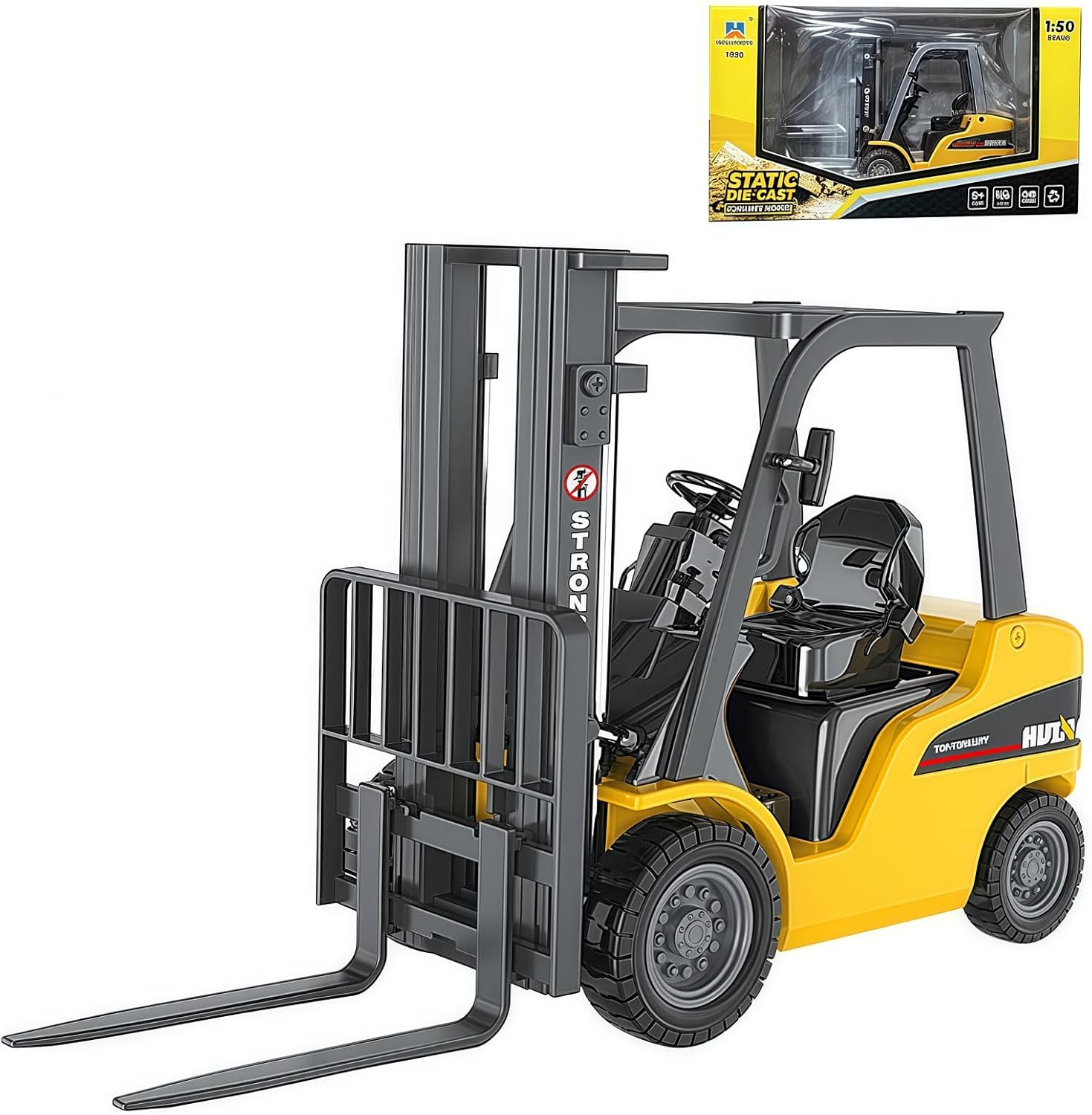 Warehouse Truck Vehicle Toy - Heavy Metal Forklift Construction Toys for Kids - 1:50 Scale (Yellow)