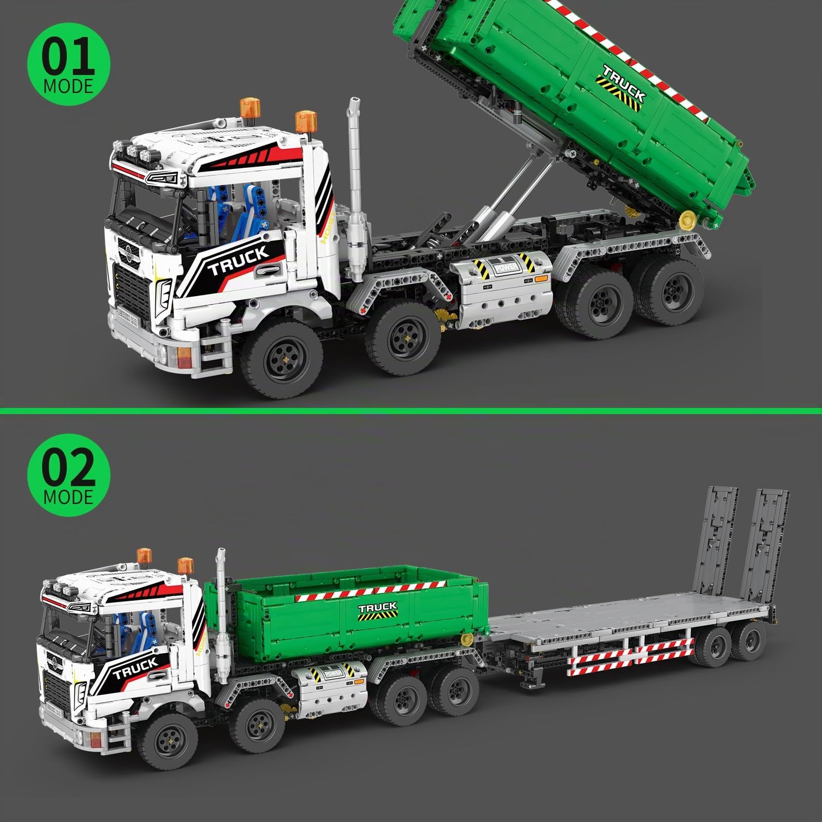Reobrix Muster Hakenkran Bausteinset 22021, ferngesteuertes LKW-Fahrzeugset für Erwachsene und Jungen, Transport-LKW-Bauspielzeug mit App und Fernbedienung,pädagogisches DIY-Geschenk für Jungen ab 14+