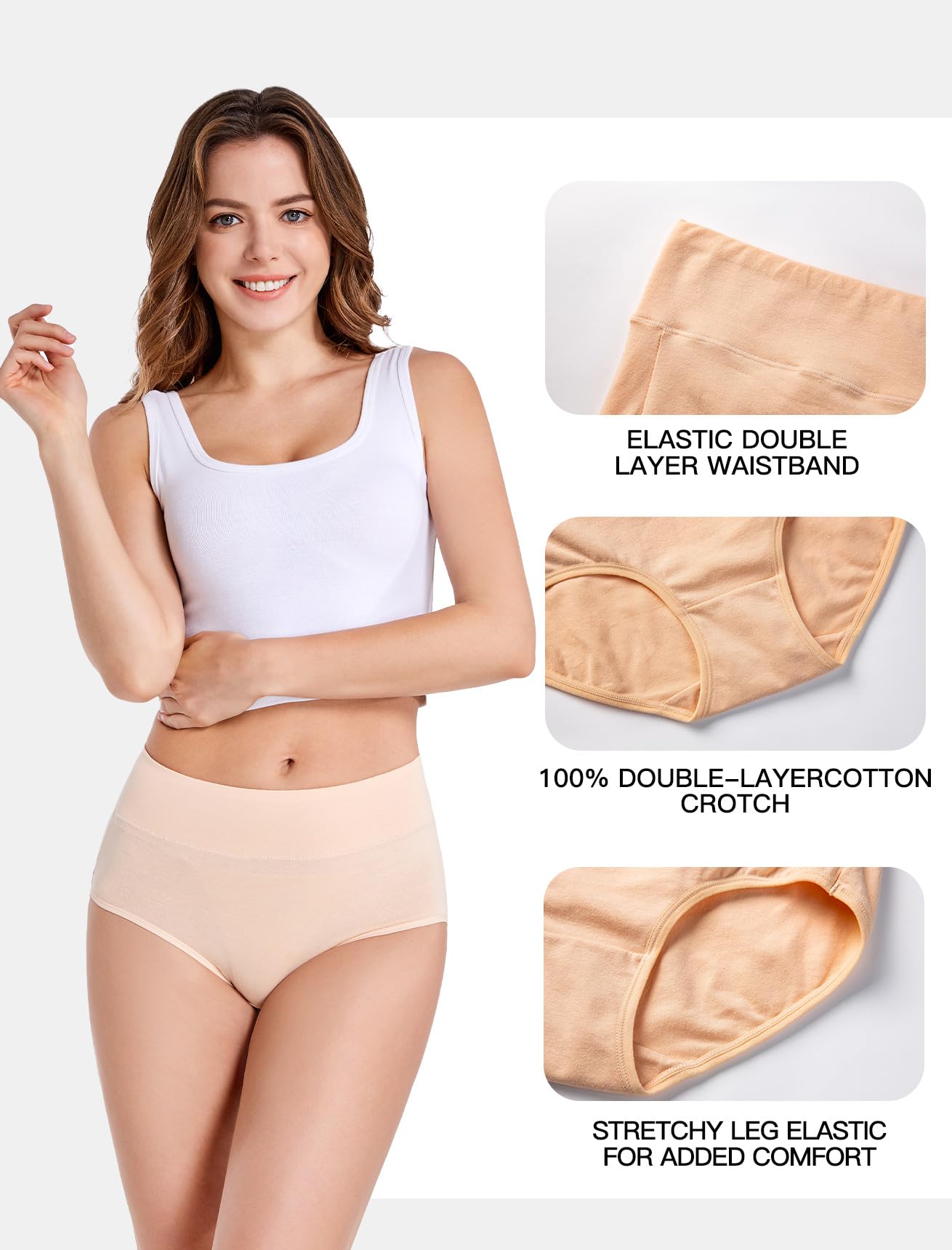 HAVVIS Mutandine da donna in cotone a vita alta per il controllo della pancia in cotone jacquard rosa mutandine da donna multipack