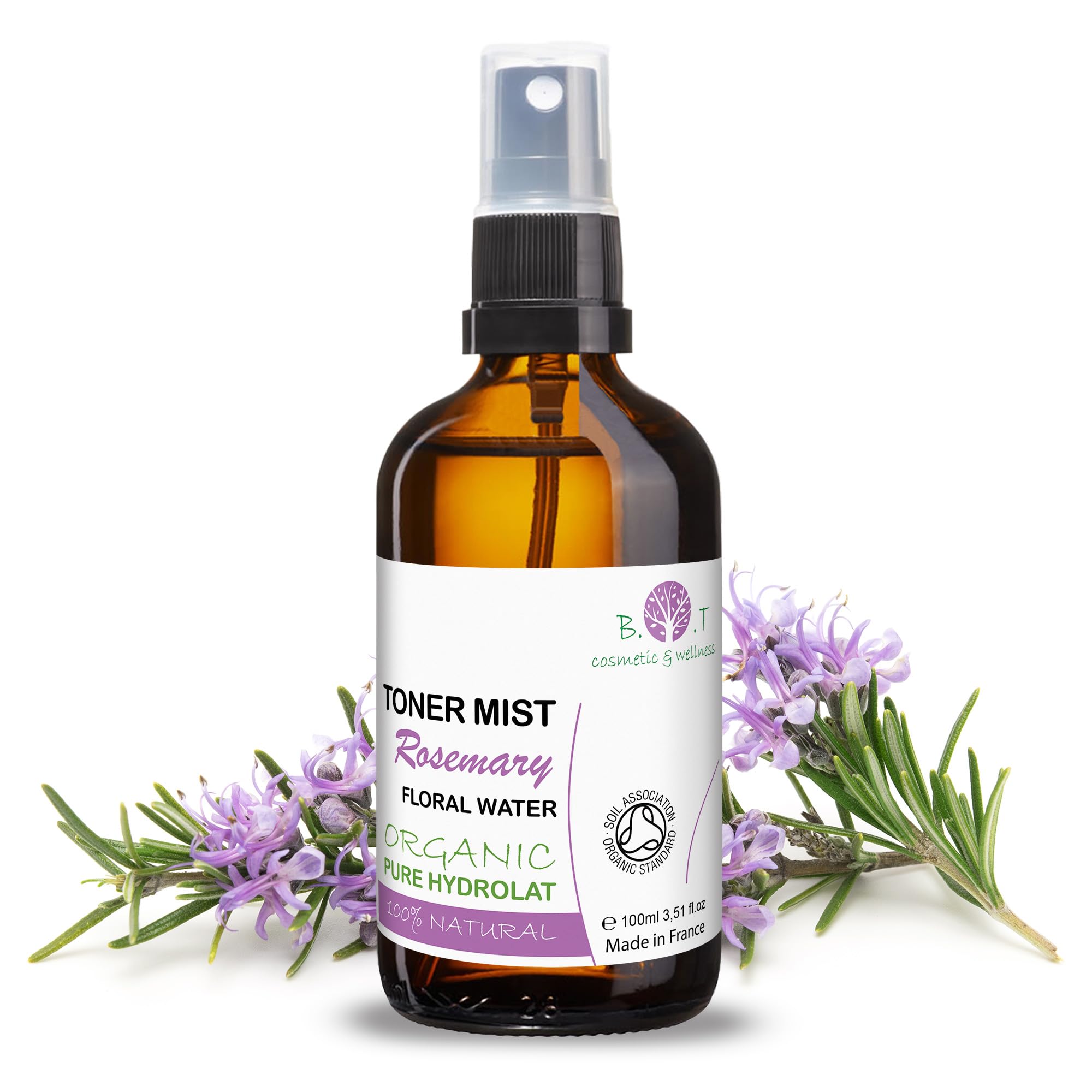 B.O.T Cosmetic & Wellness - Organiczny Hydrolat Rozmarynowy 100ml | Naturalny Tonik do Twarzy/Włosów | Spray do Ciała | DIY Kosmetyki, Rozmiar: 100 ml