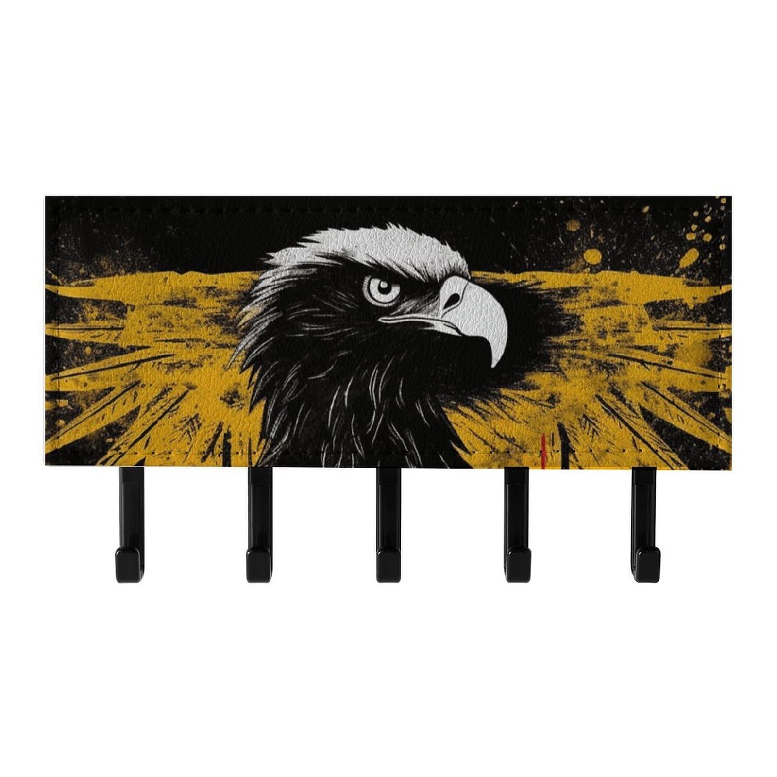 QMNLKH Germany Flag Eagle Wall Mounted Key Rack for Home, No Drilling Key Holder with 5 Hooks, Self Adhesive Keys Chain Organizer for Hallway, Keys Hanger Shelf for Office, Doorway Black