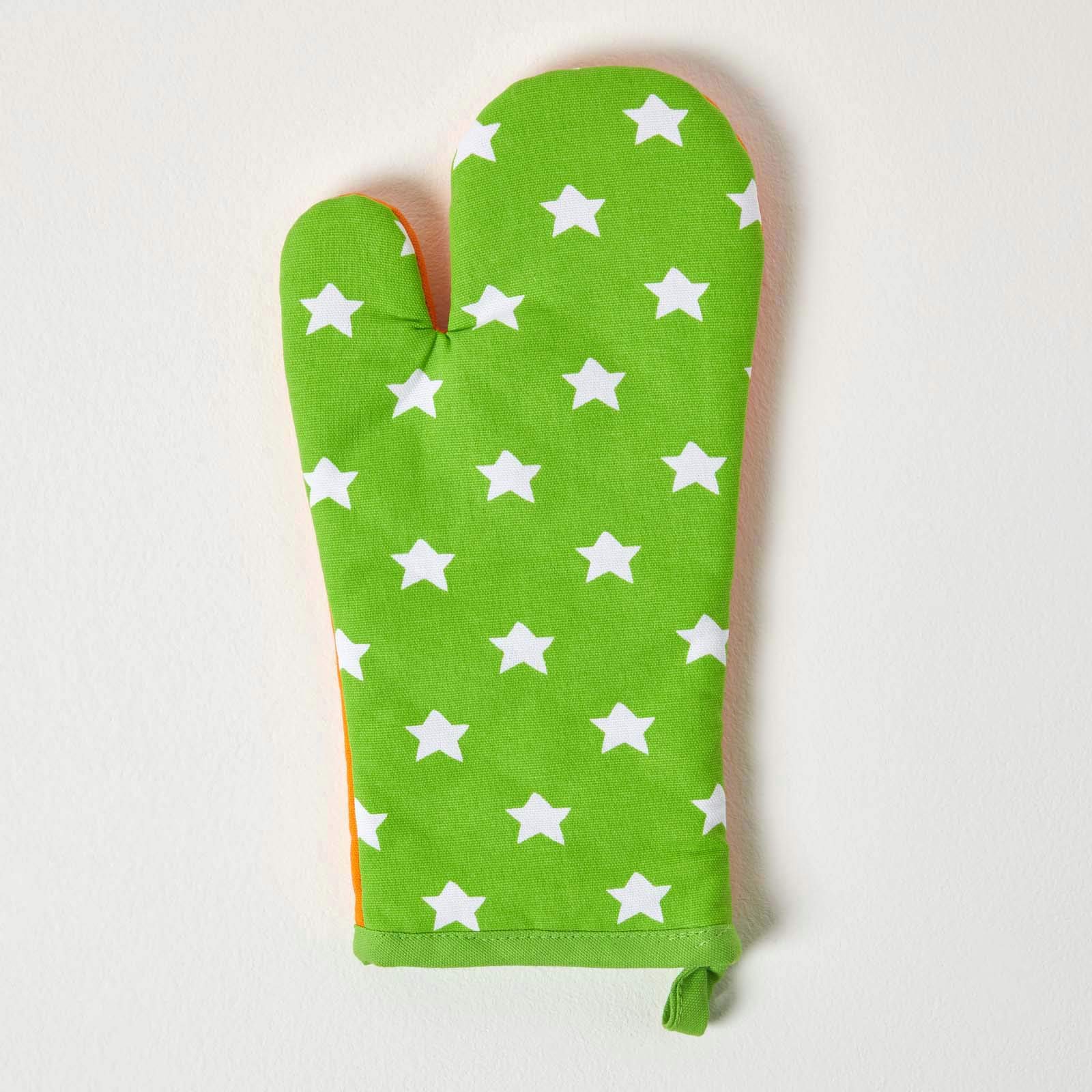Homescapes Unisex Green Orange & Stars Cotton Oven Glove