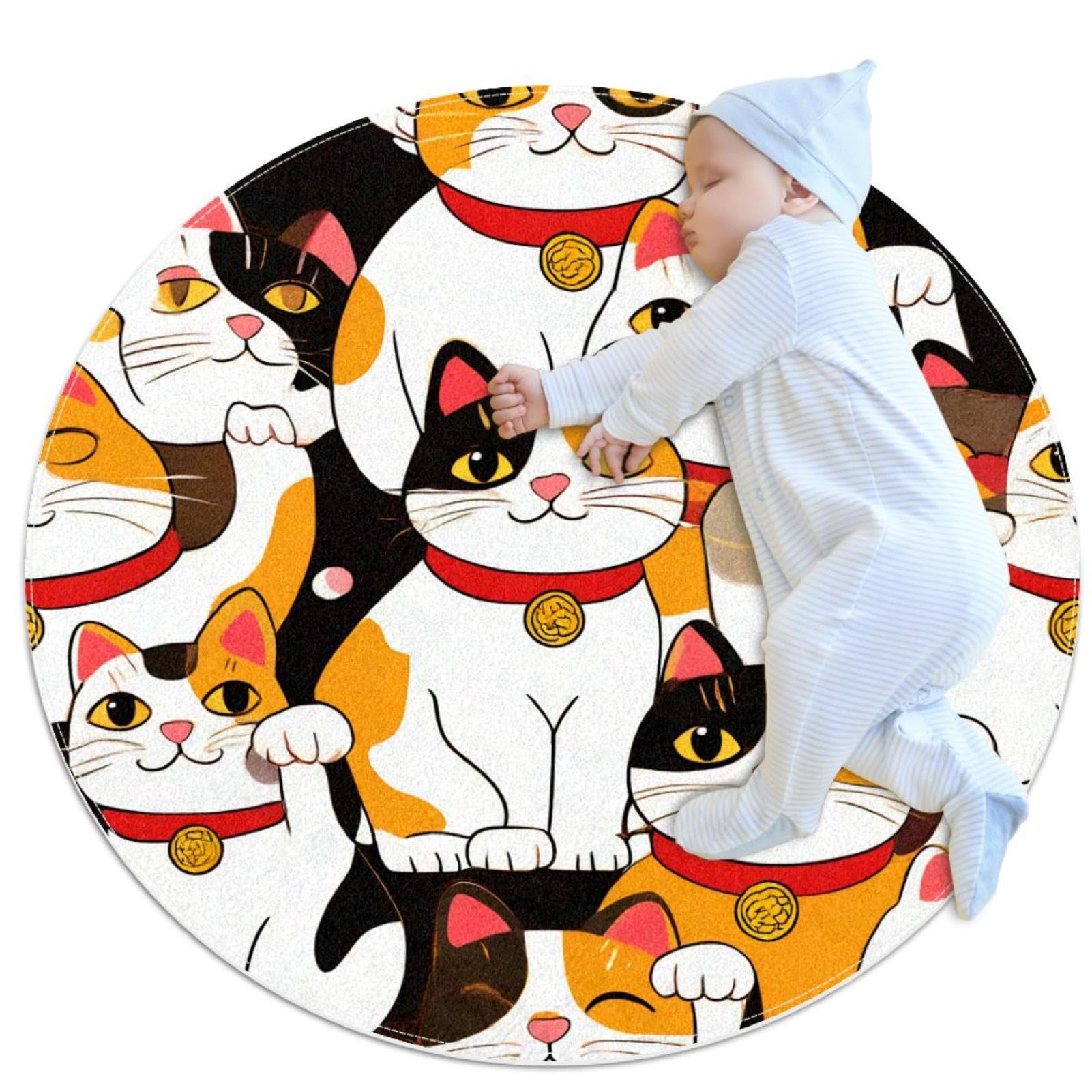 Tapis de sol chat rond 1m anti-glisse contre carrelage froid