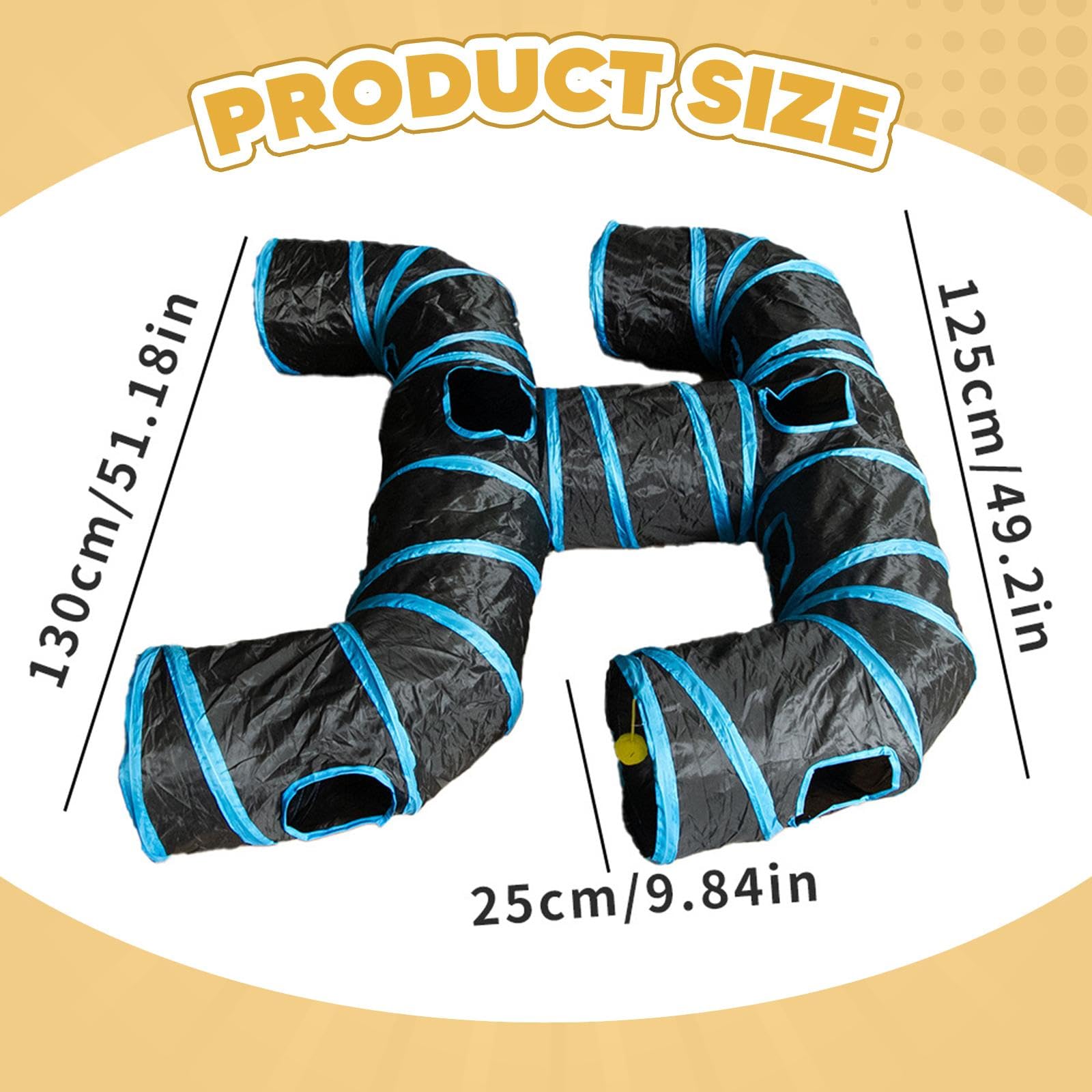 Tunnel pour Chat Pliable, pour Animaux de Compagnie, Tube de Jeu, Multifonctionnel, Léger, Cachette D'entraînement, Jeu de Balle, Espace de Jeu et, Bleu Noir