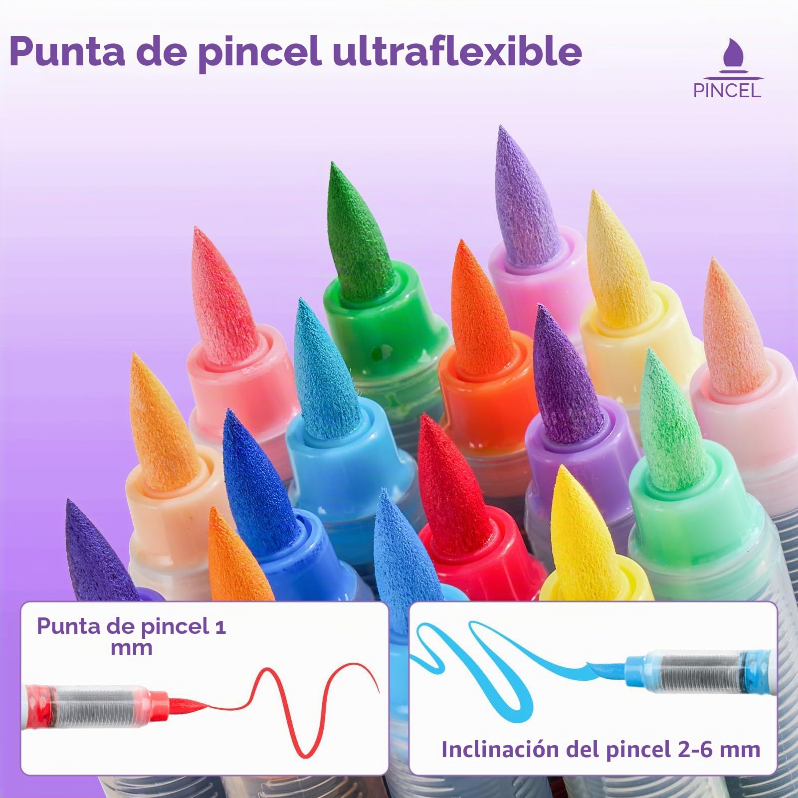 Arrtx Juego de 60 lápices acrílicos con punta de pincel y gran cantidad de relleno para pintura de piedra, vidrio, madera, lienzo, cerámica, plástico, marcadores acrílicos para proyectos de arte y