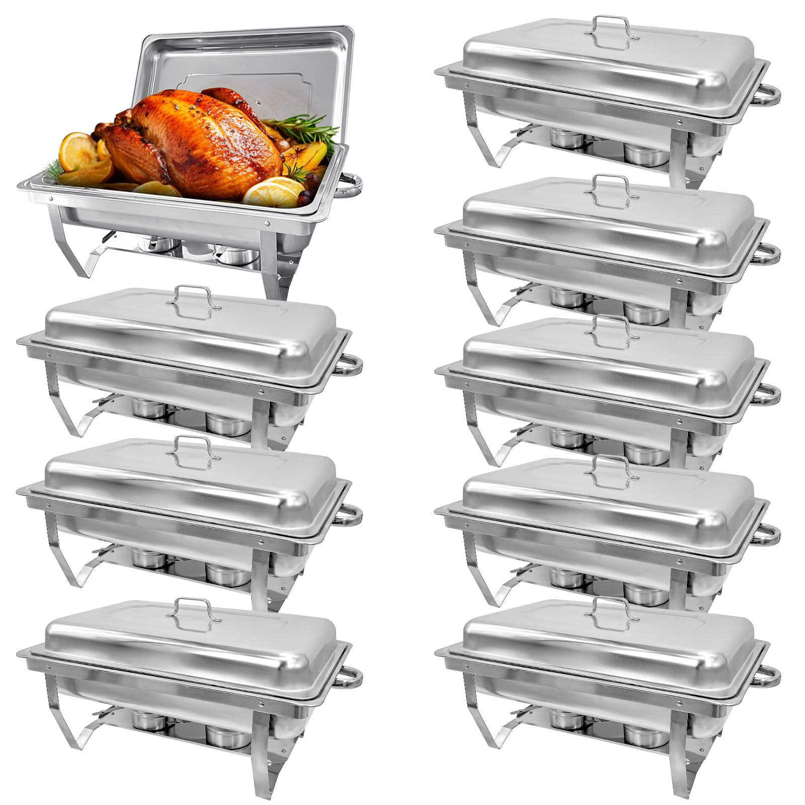 2-Pack Stainless Steel Chafing Dishes - 8 Qt Round & 5 Qt Rectangular, Buffet Catering Set