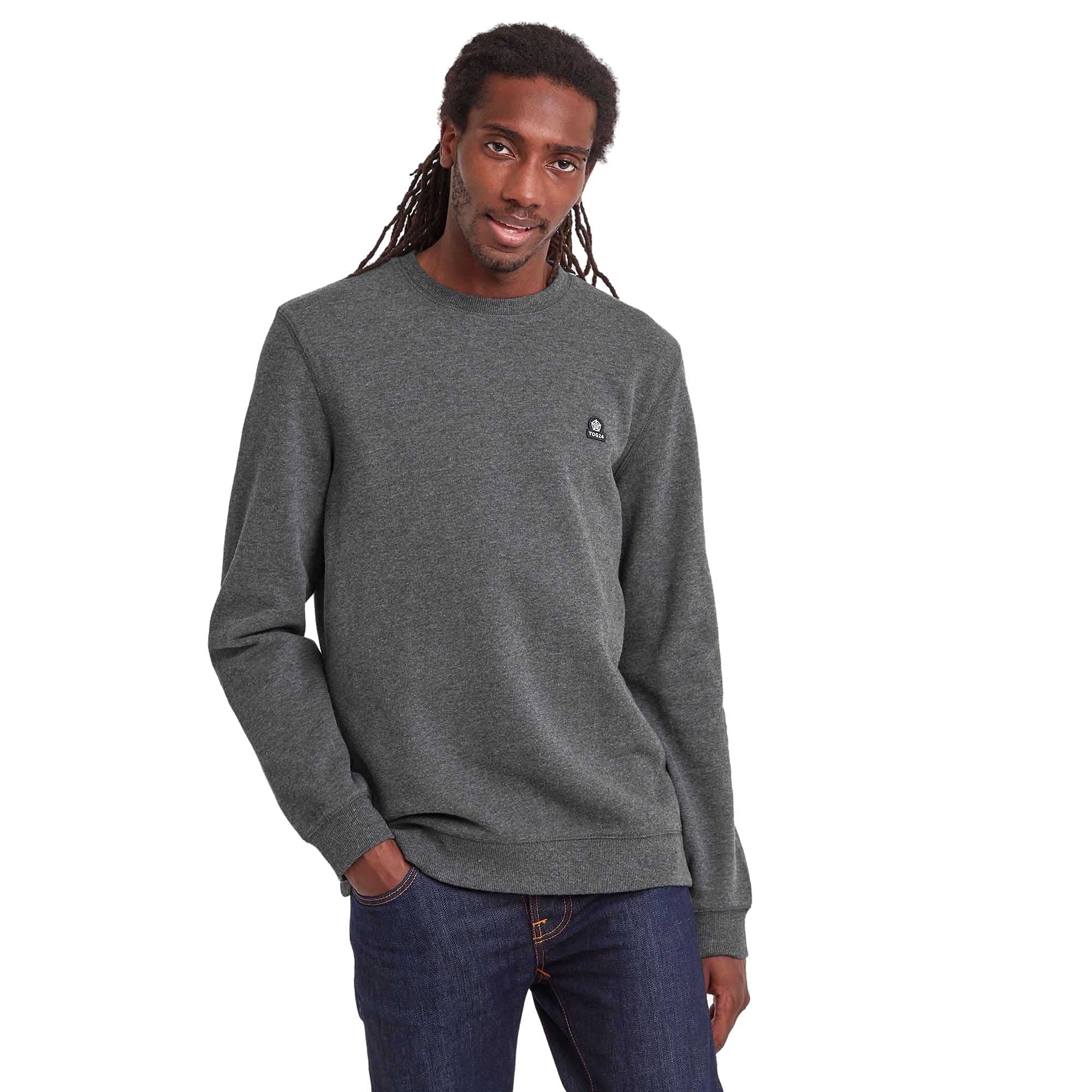 TOG24 Mellor Supersoft Mens Crew Neck Sweater with Ribbed Cuffs, Hem and Neck Dark Grey Marl