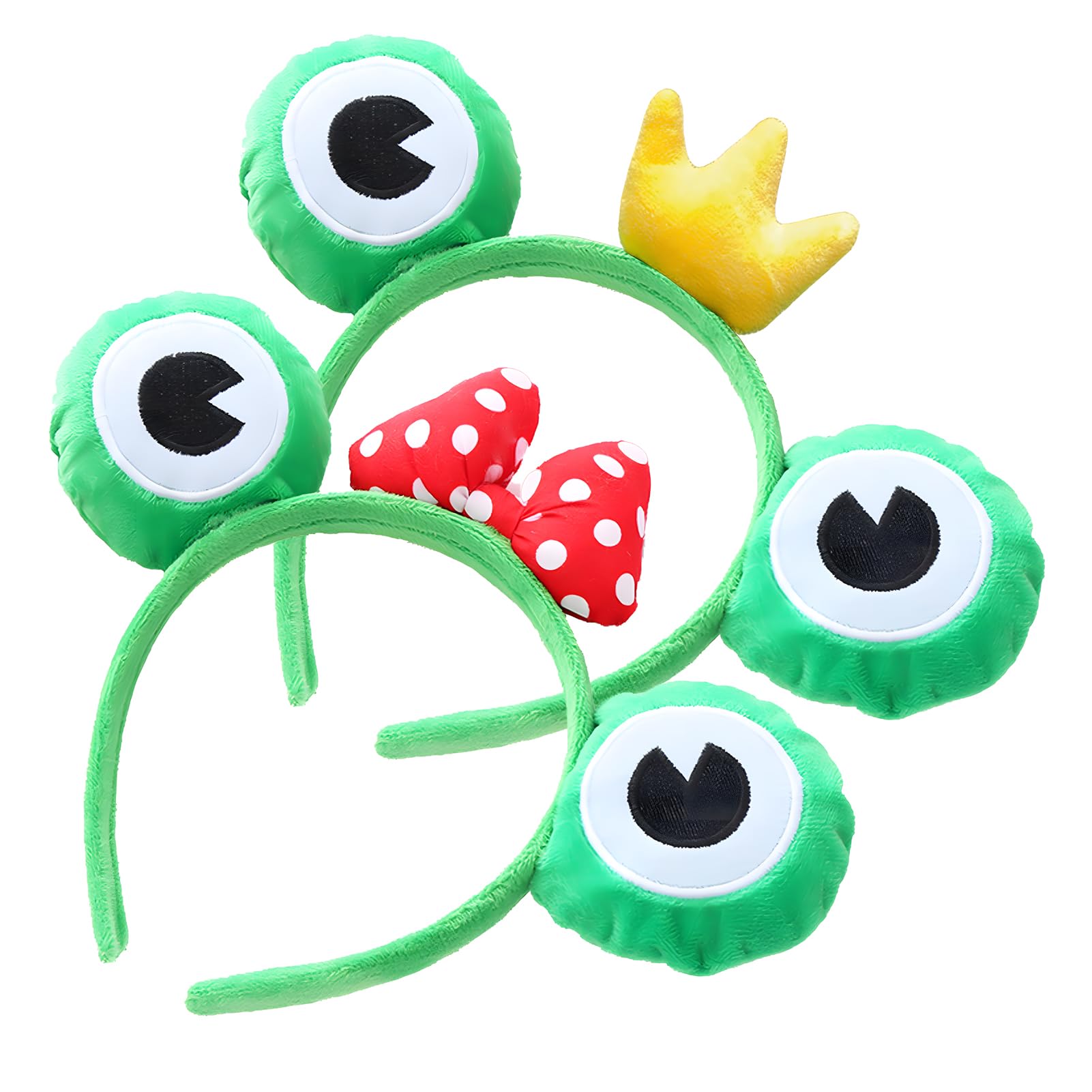 Plush Frog Ears Headband with Bow & Crown, Cute Frog Eye Makeup Headbands for Cosplay, Passover, Dress up Parties, Games & Face Washing
