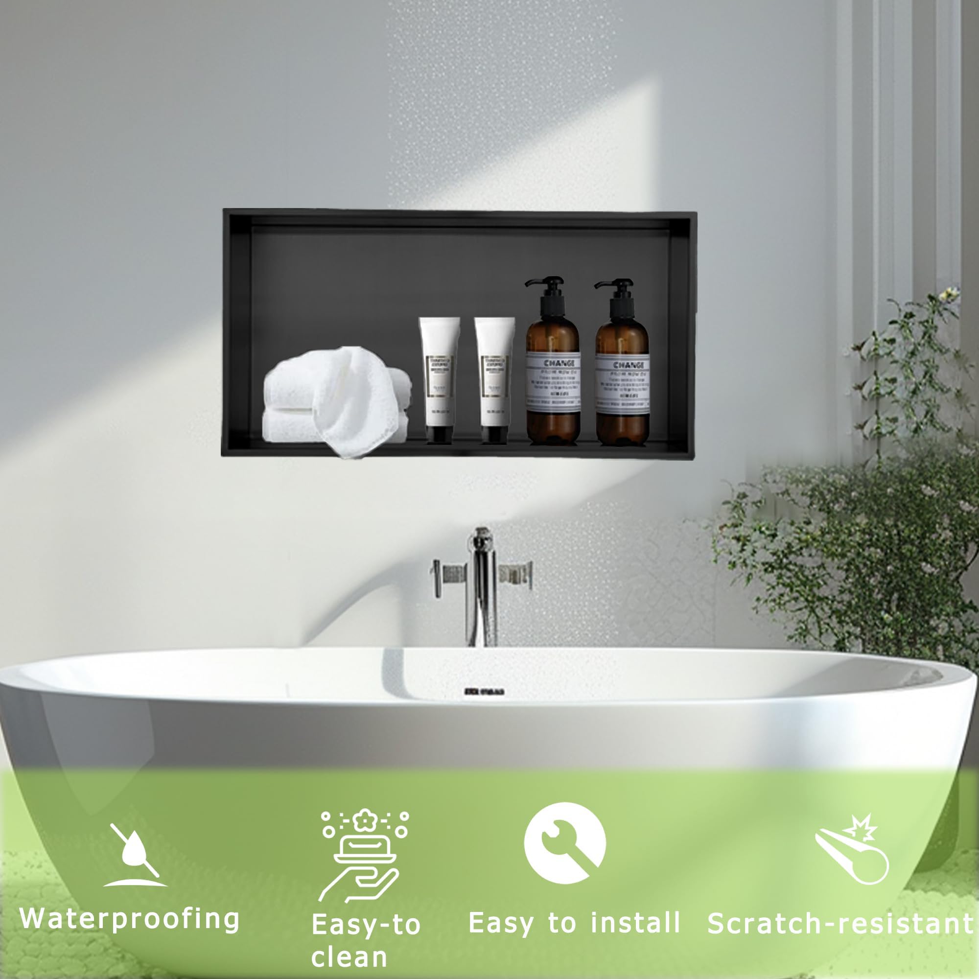 HOTIS 24" X 12" Stainless Steel Shower Niche, Matte Black No Tile - View #8