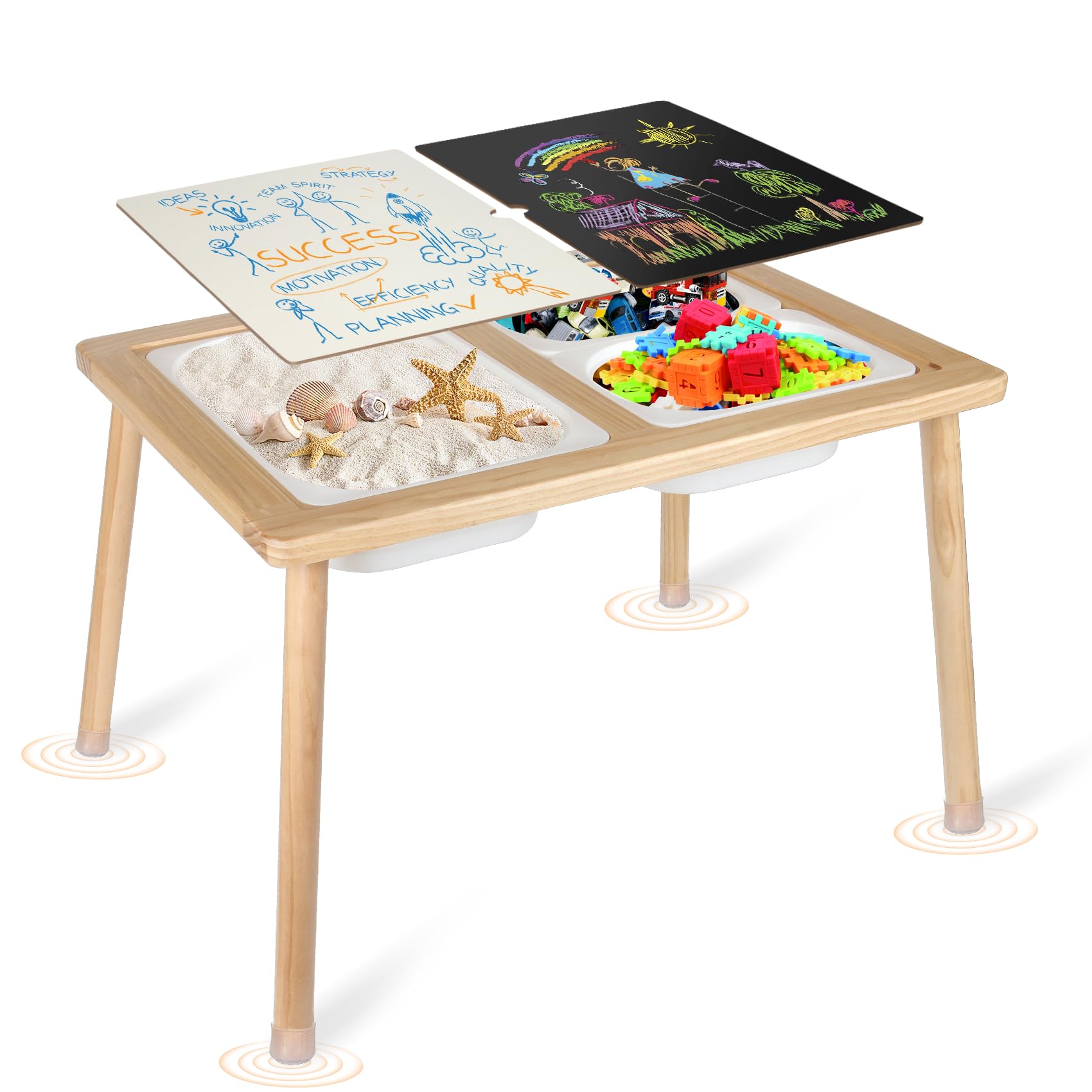 Sensory Table for Toddlers, Sensory Activity Table with Double-Side Board & 3 Storage Bins, Kids Play Sand Desk for Boys and Girls Indoor Outdoor Use to Play Study Dining Toys Storage