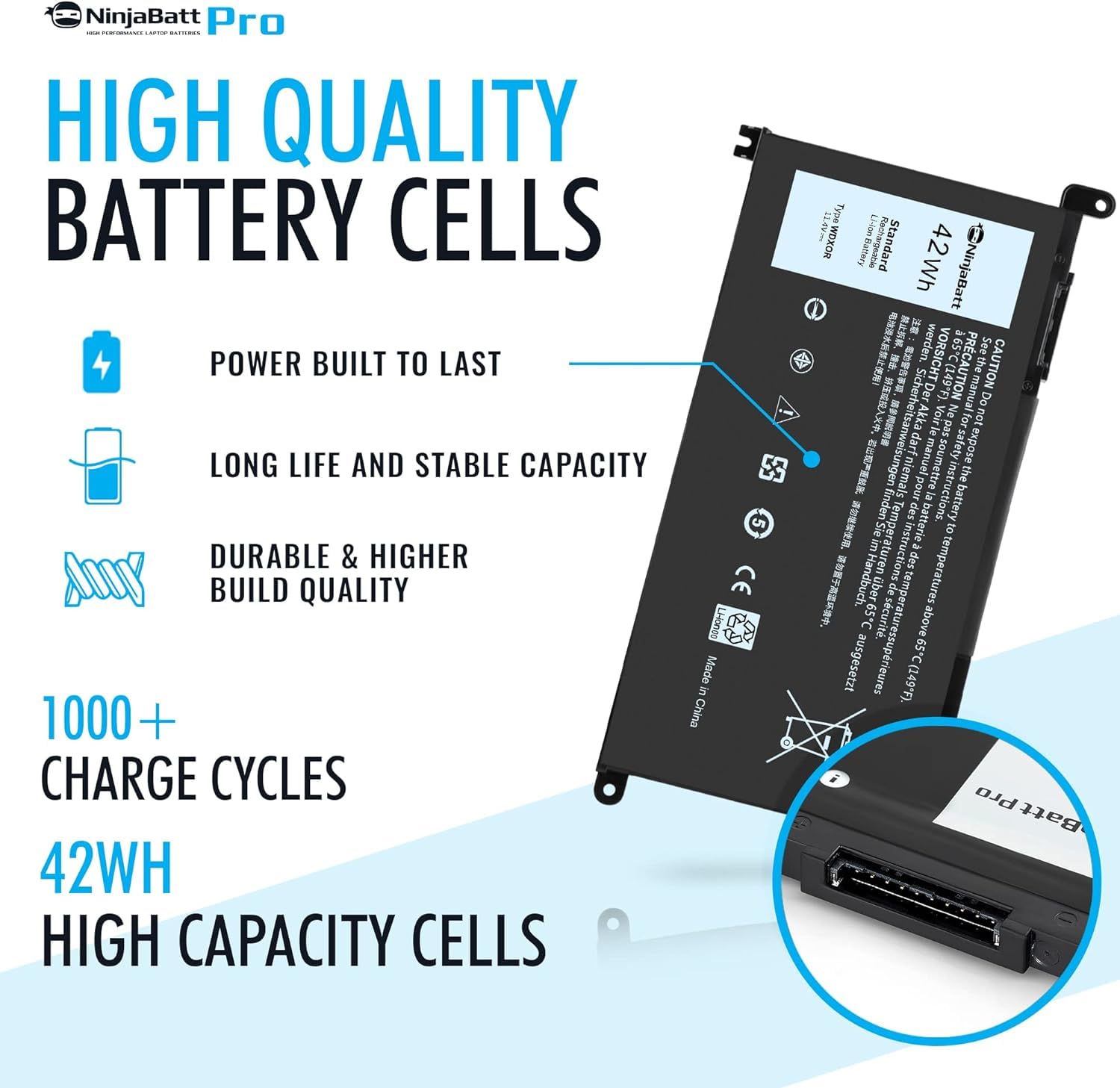 NinjaBatt Batería Compatible con DELL WDX0R P69G Inspiron 13 15 5000 7000 5567 7579 5578 5570 5568 7569 5579 5565 7573 13 7378 5378 7368 5379 5368 7375 17 5767 Y3F7Y - [42Wh/11.4v]