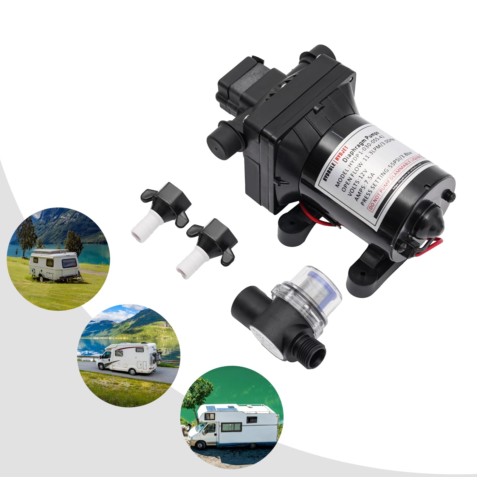 Hydrule pompa membranowa do samochodu kempingowego, wysokociśnieniowa, do kampera, pompa wodna samozasysająca pompa akwariowa, pompa głębinowa, 12 V, 55 psi