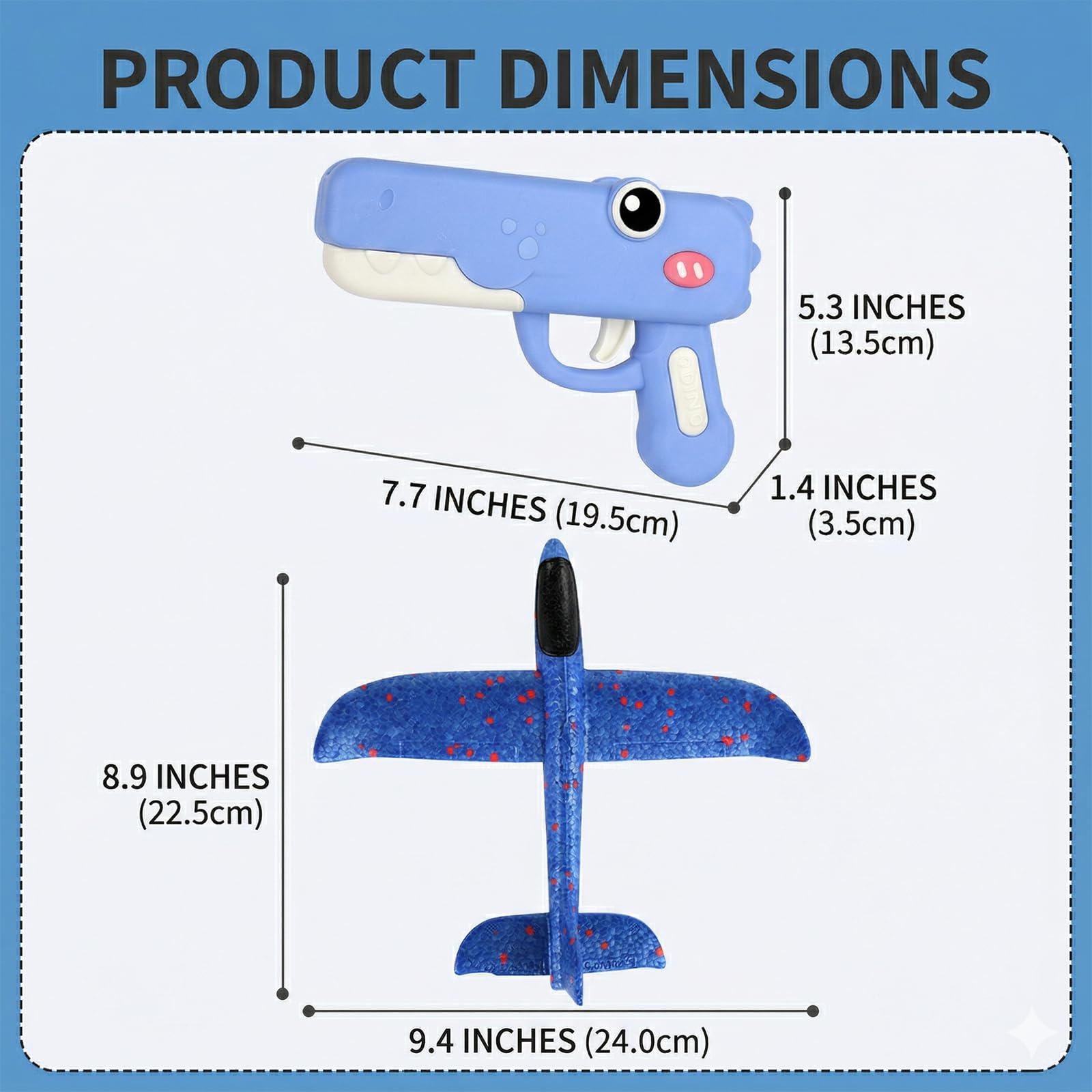 Dinosaur Airplane Launcher Toy, Foam Airplane Launcher with 8 Inch Foam Glider, Fun Plane Toy, Long Distance 33-59ft, Birthday Gift (Blue) — view 7