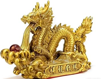 Pure Copper Fortune Dragon Statue, Chinese Traditional Feng Shui Dragon Sculpture for Wealth & Good Luck, Handcrafted Brass Dragon Ornament for Home Office Decor, New Year Gift